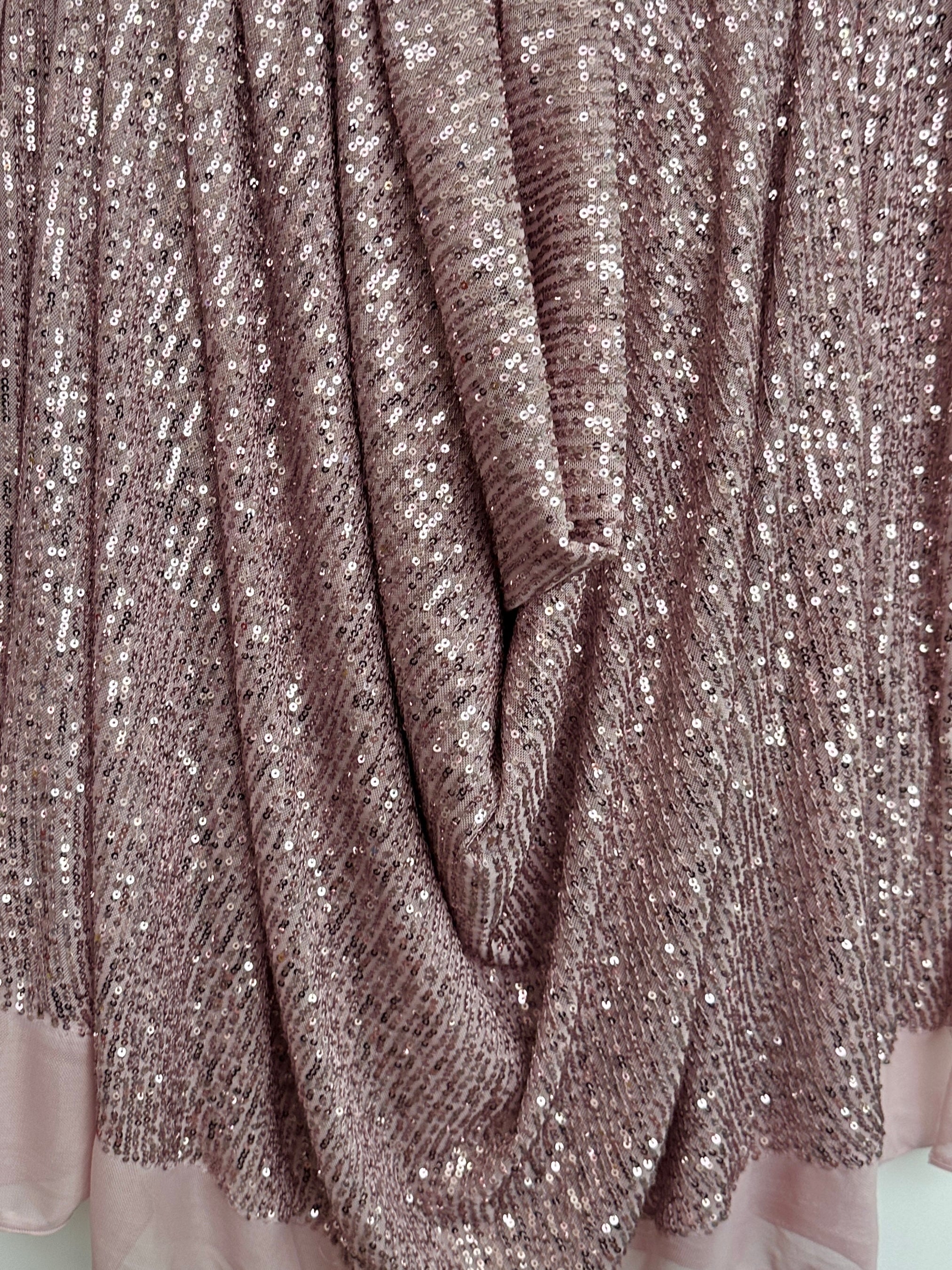 Mauve Striped Stretch Sequins on Mesh - Image 2