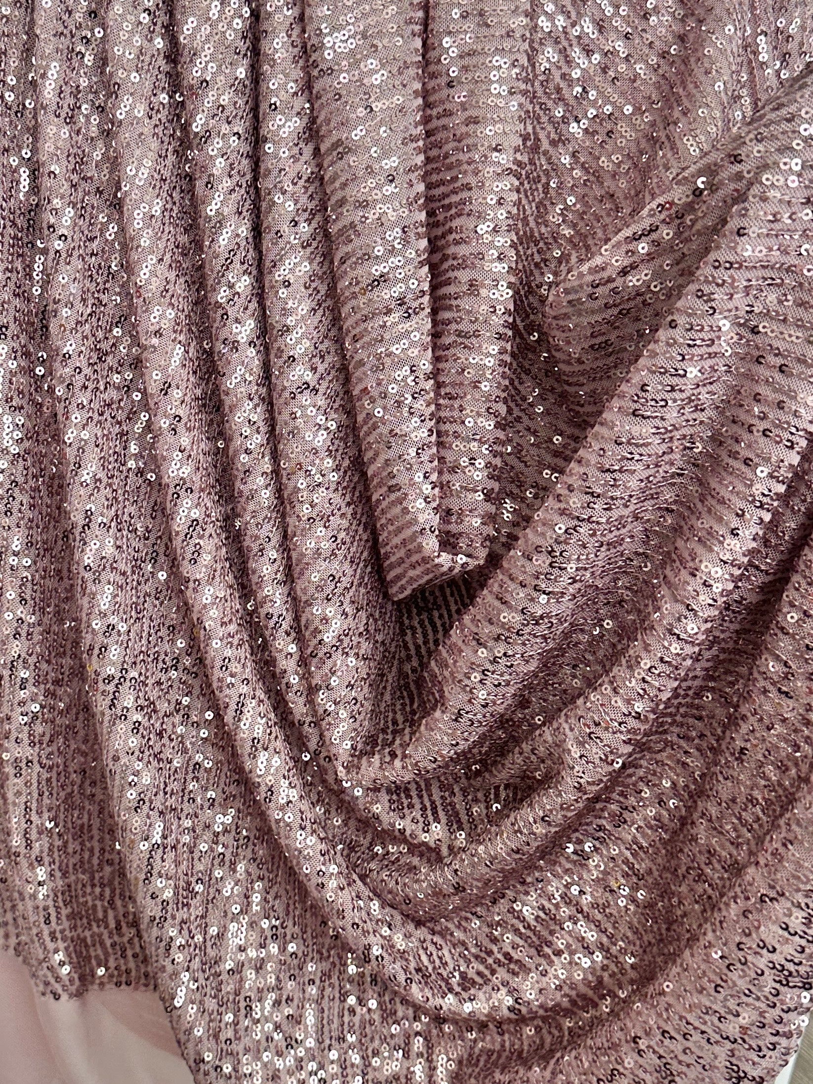Mauve Striped Stretch Sequins on Mesh - Image 3