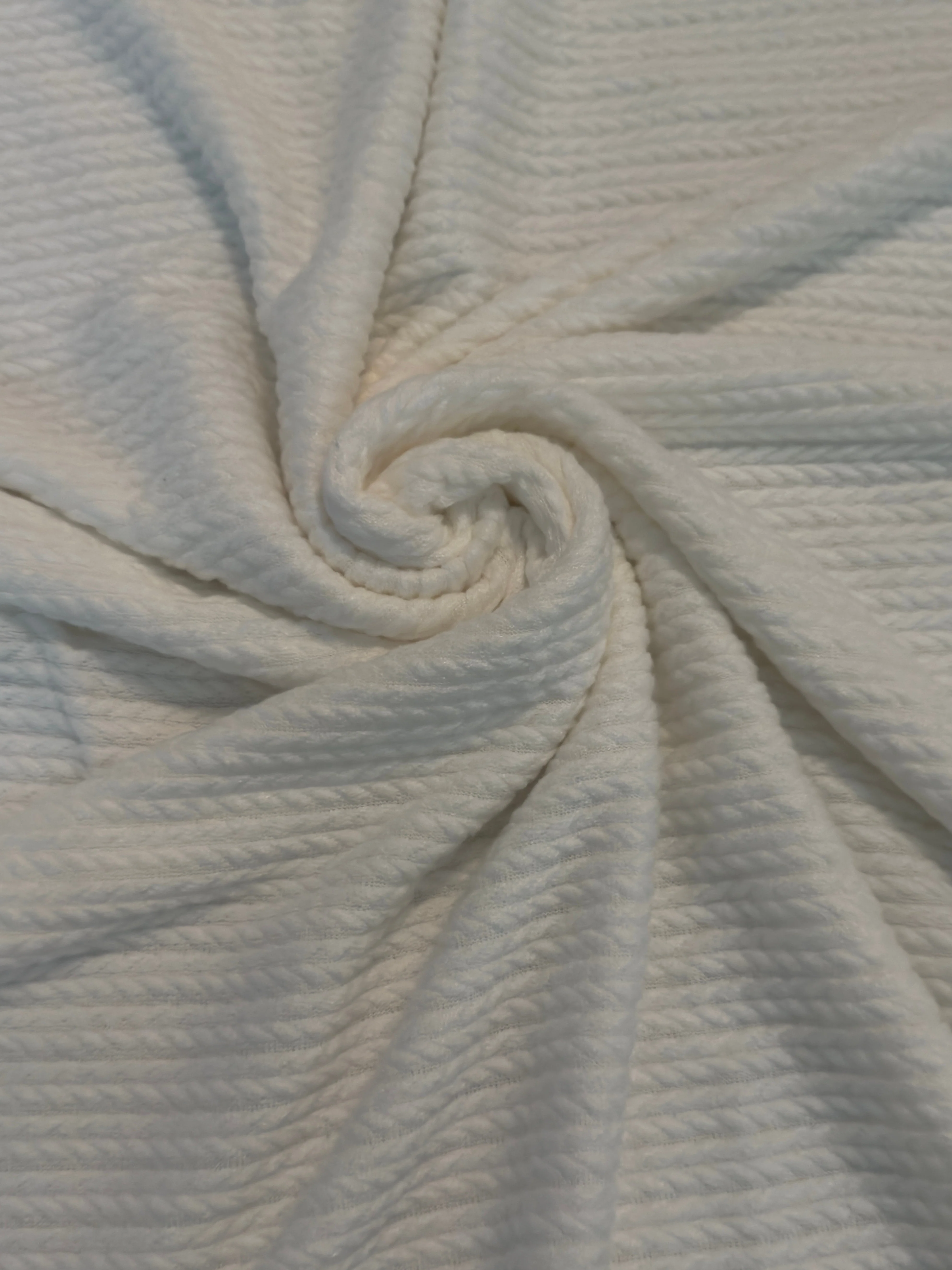 Milk White Buttery Soft Cable Textured Sweater Knit - Image 2