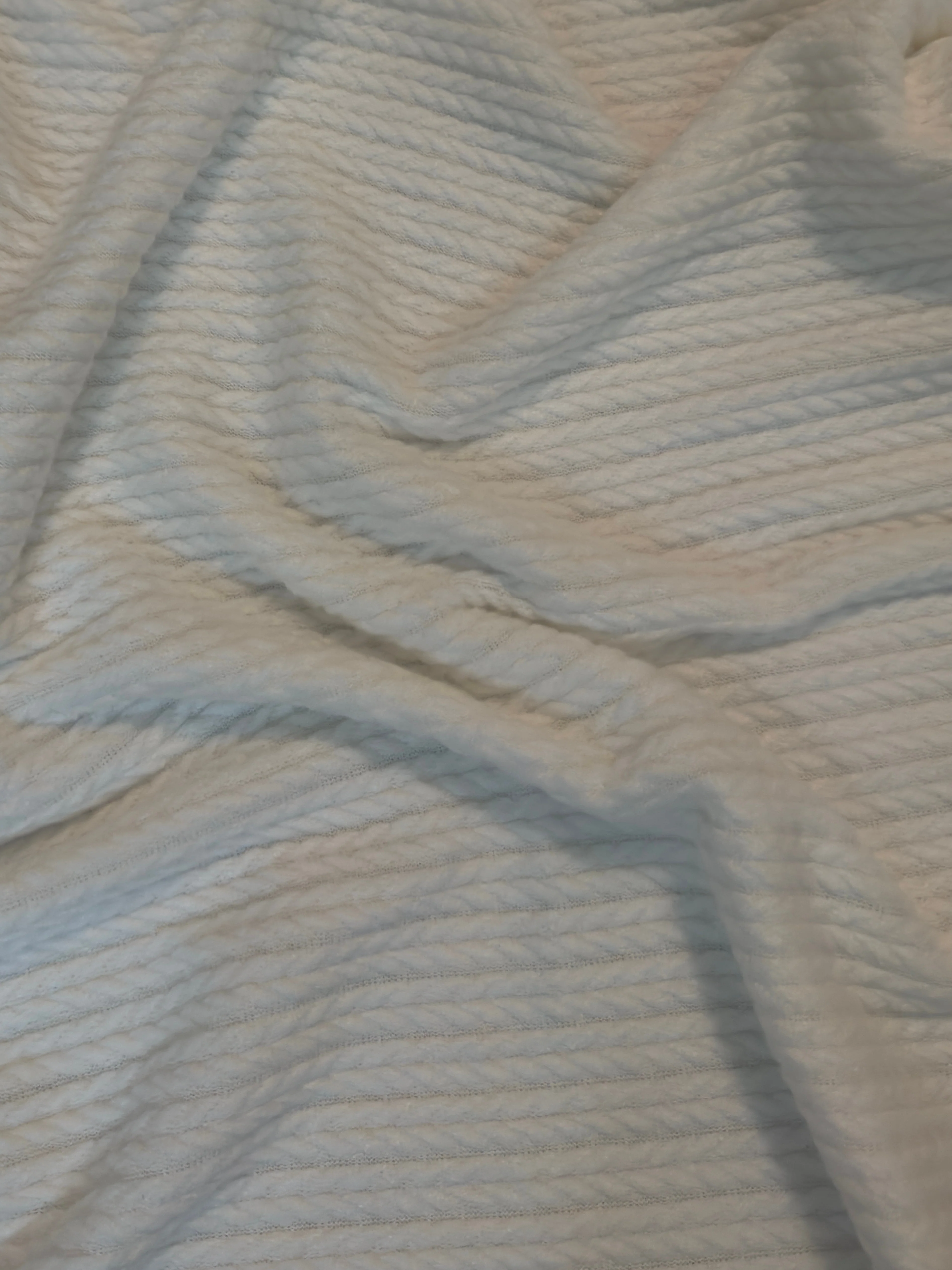 Milk White Buttery Soft Cable Textured Sweater Knit - Image 3