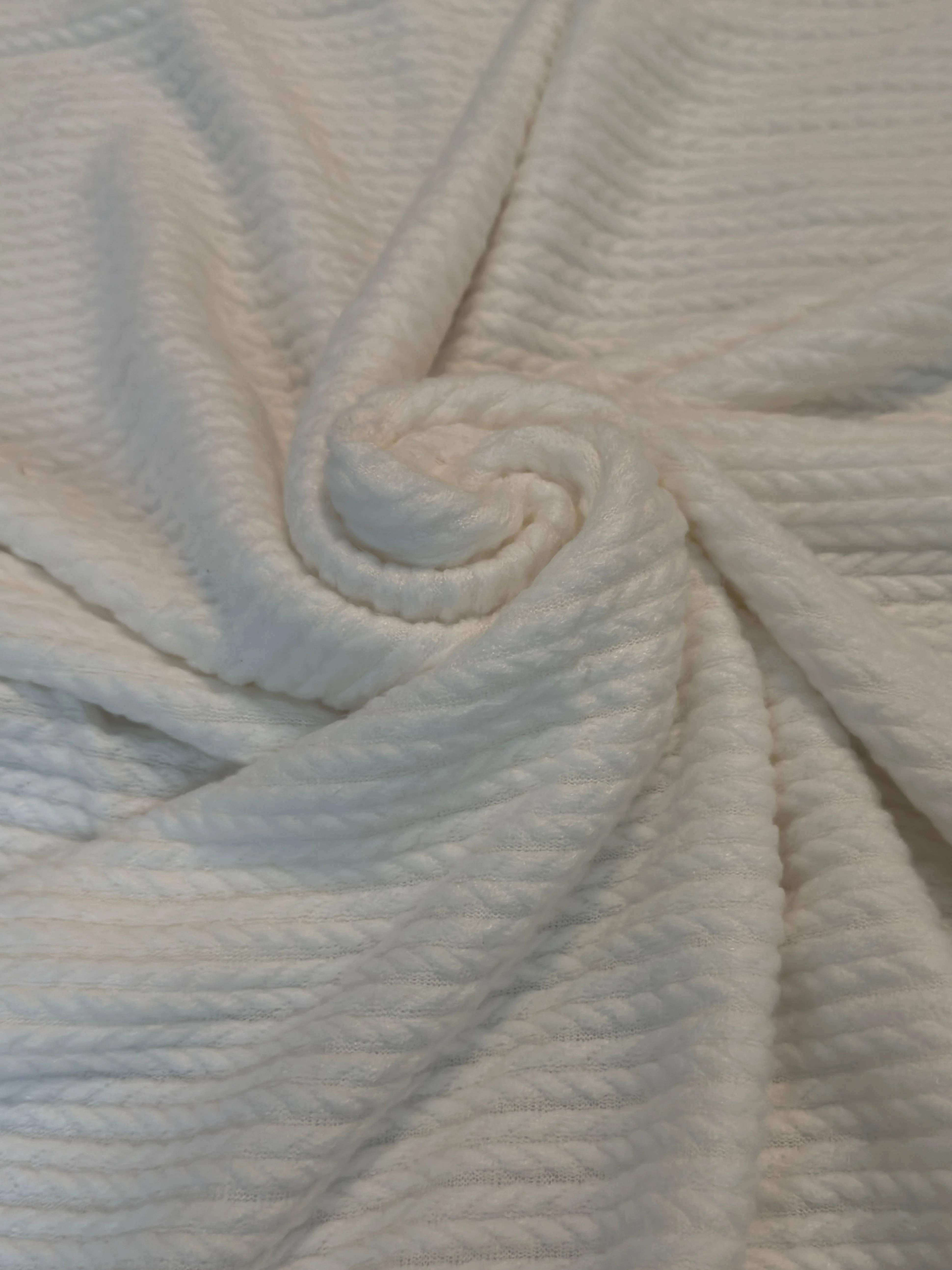 Milk White Buttery Soft Cable Textured Sweater Knit - Image 4
