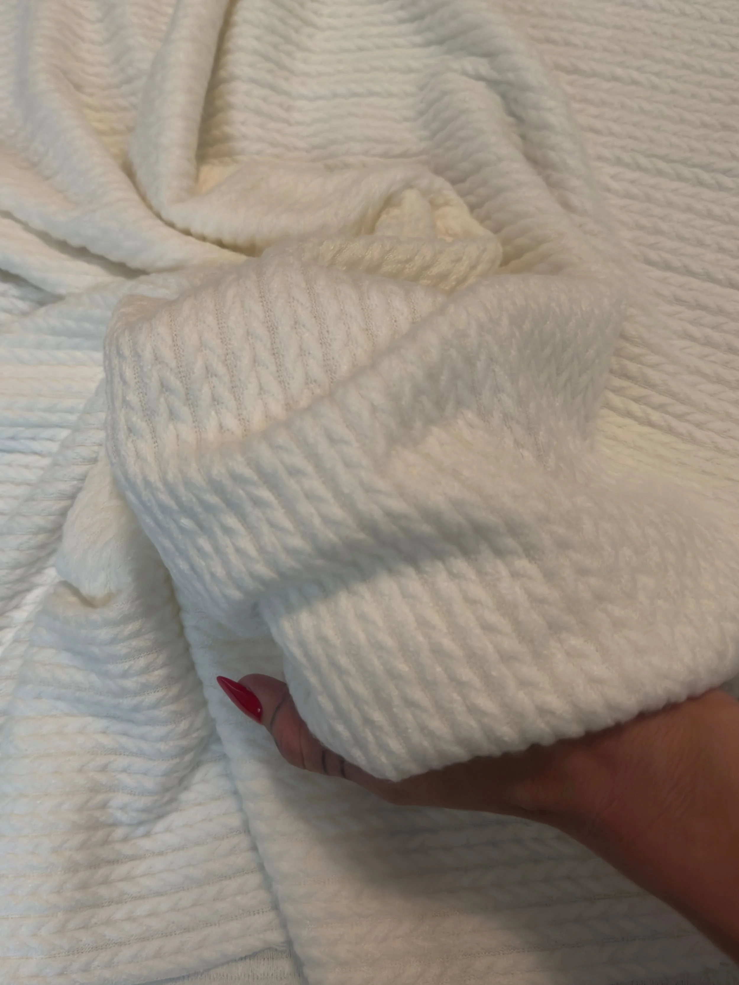Milk White Buttery Soft Cable Textured Sweater Knit - Image 7