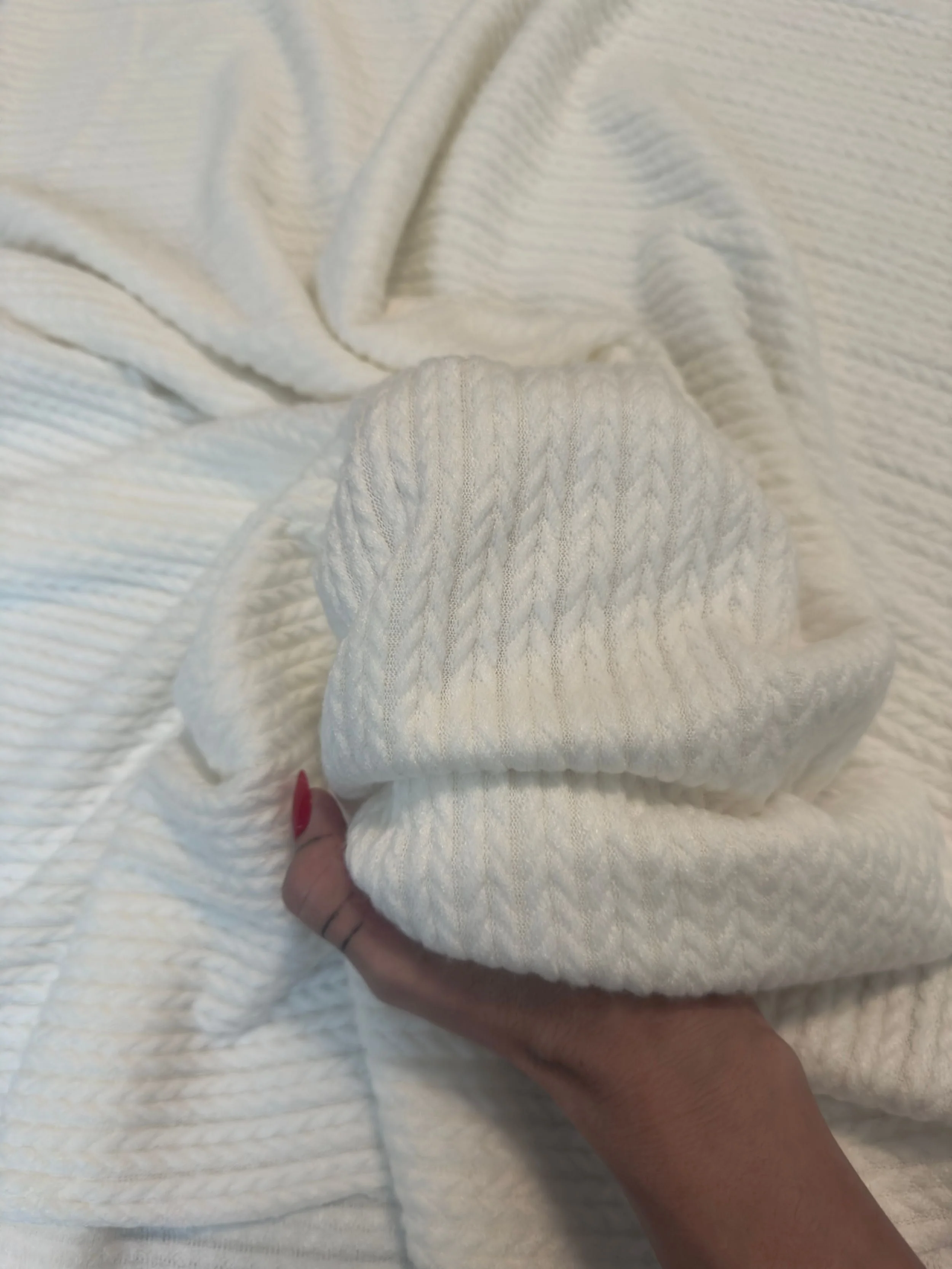Milk White Buttery Soft Cable Textured Sweater Knit - Image 8