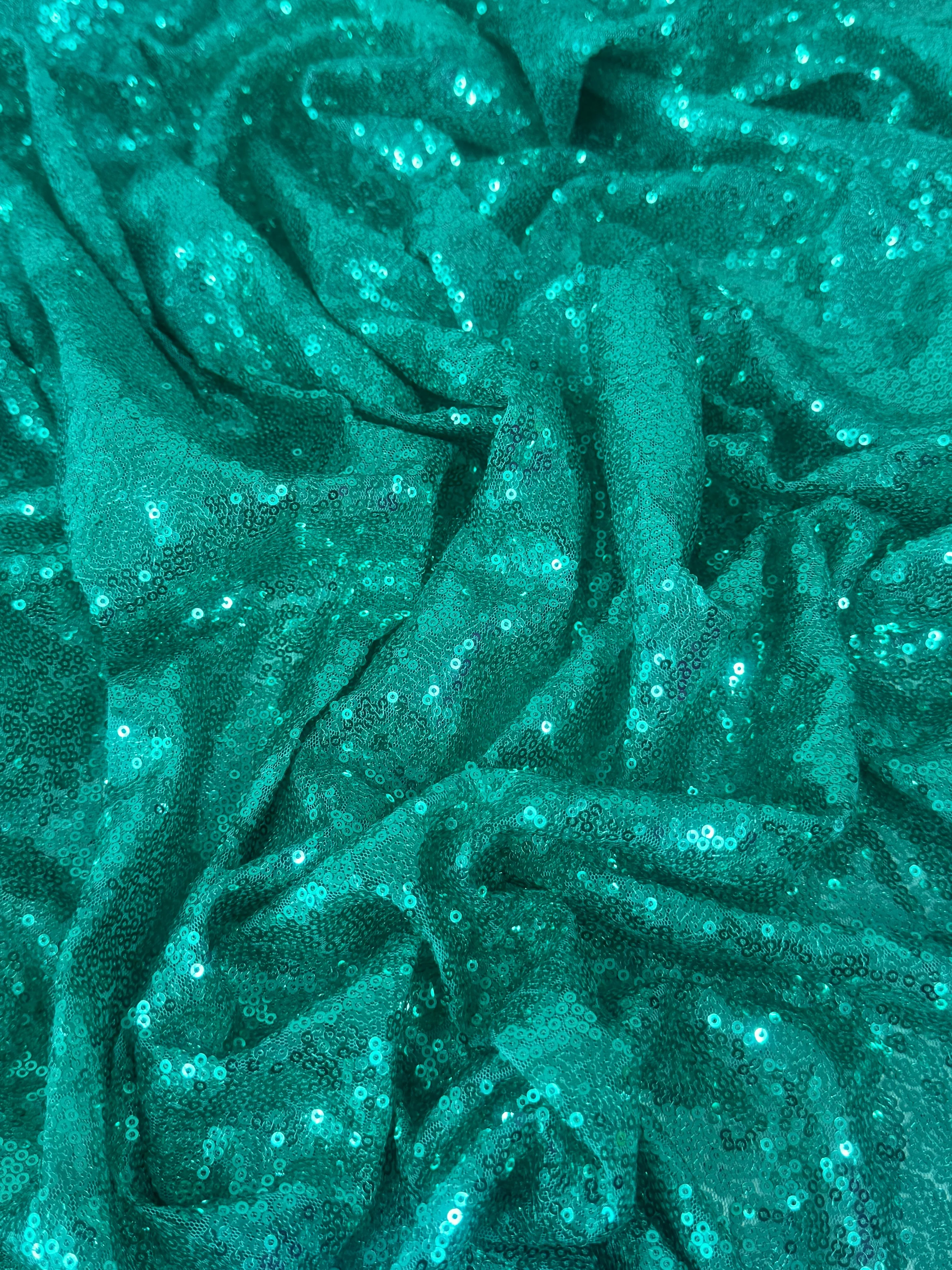 Mint Green Stretch Sequin on Mesh - Image 3