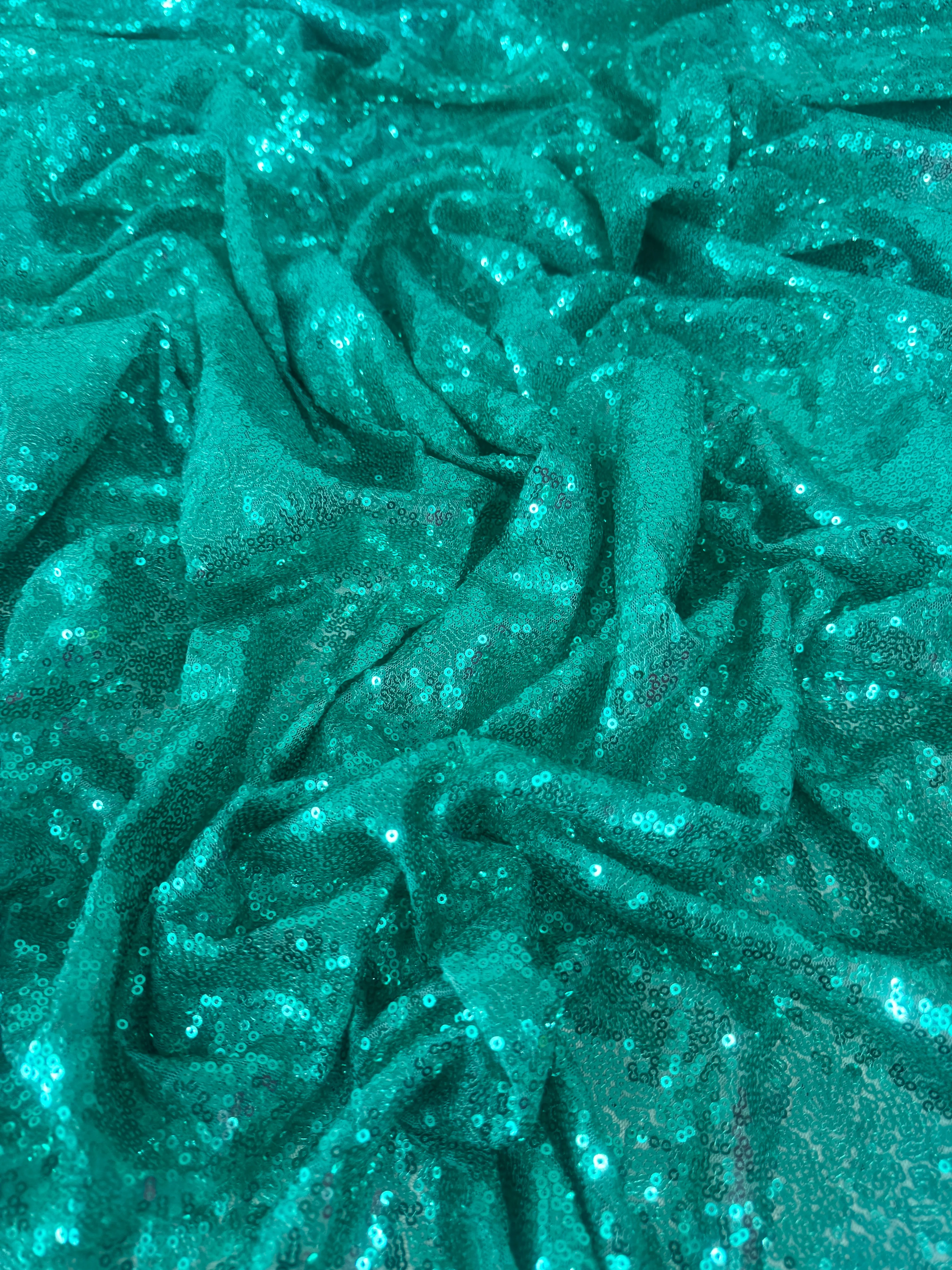 Mint Green Stretch Sequin on Mesh - Image 5
