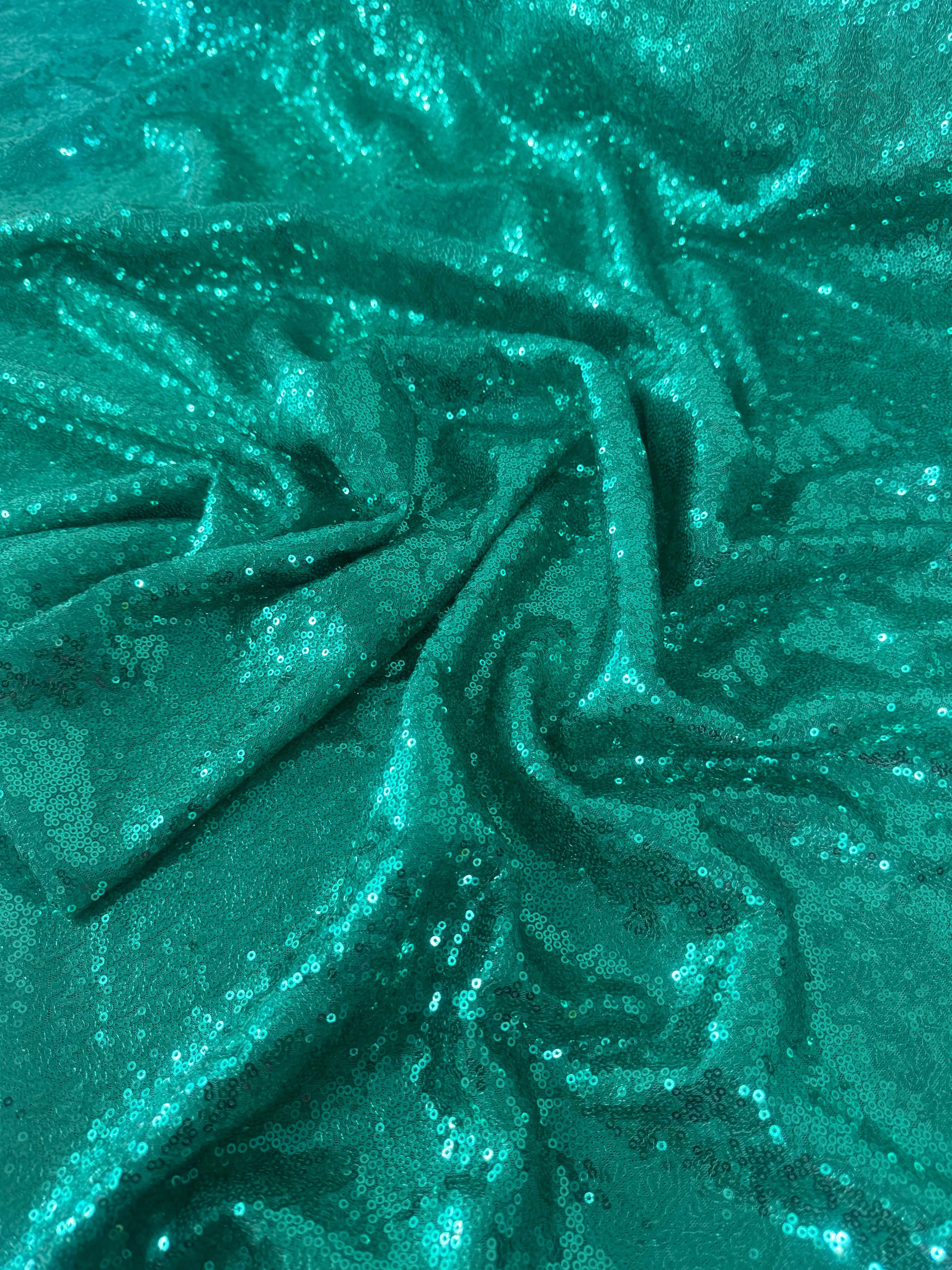 Mint Green Stretch Sequin on Mesh - Image 7