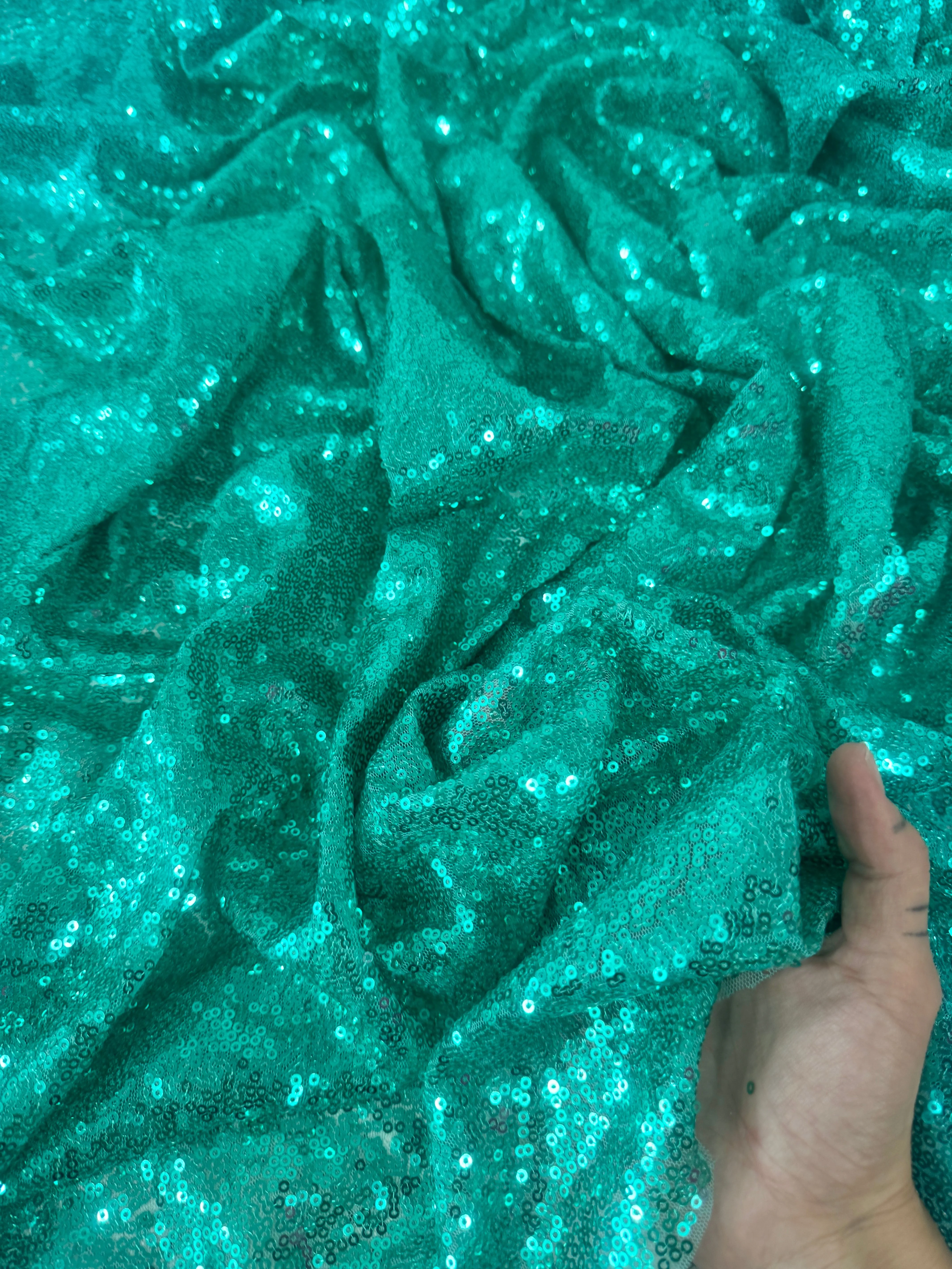 Mint Green Stretch Sequin on Mesh - Image 8