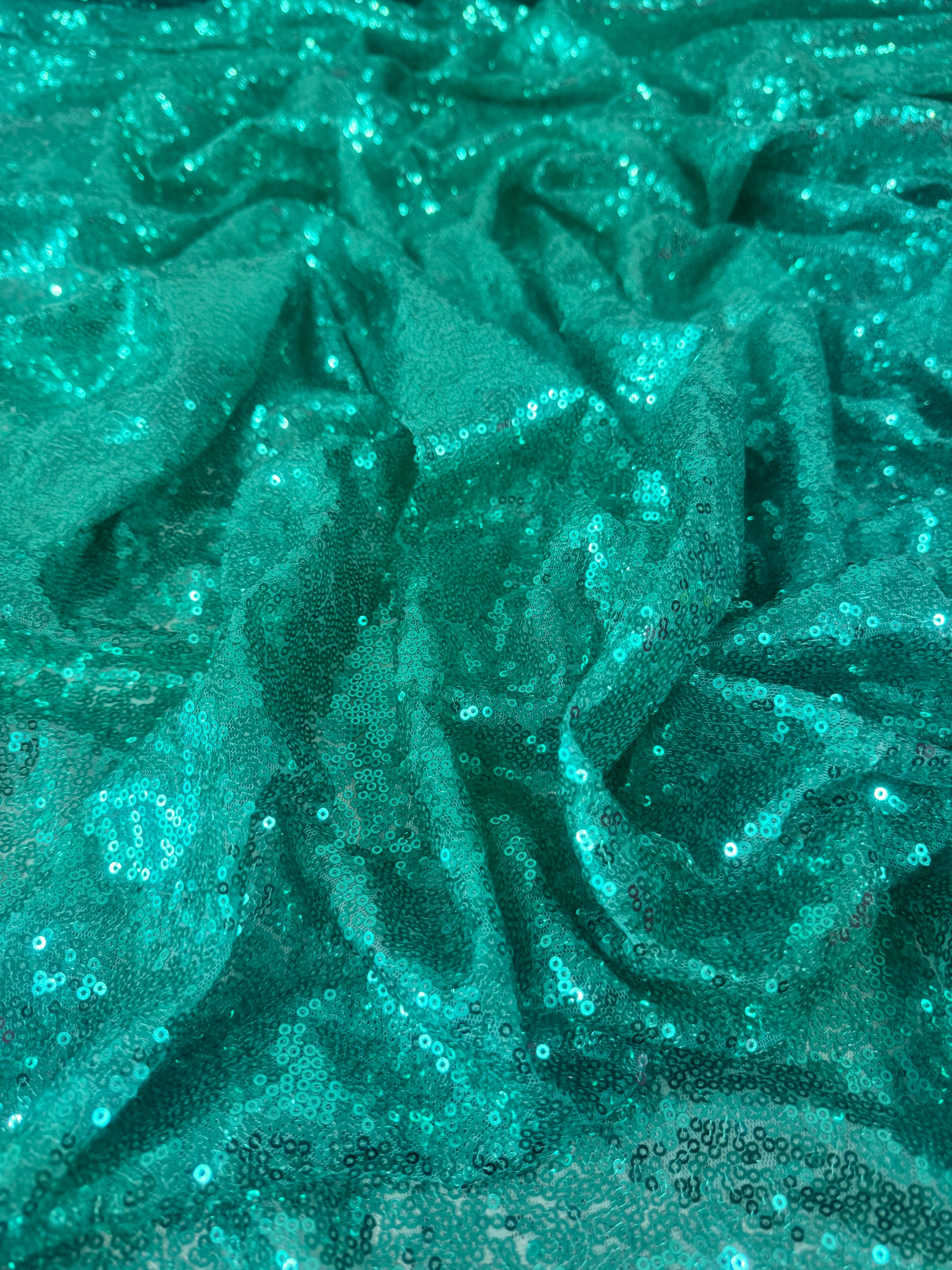 Mint Green Stretch Sequin on Mesh - Image 9