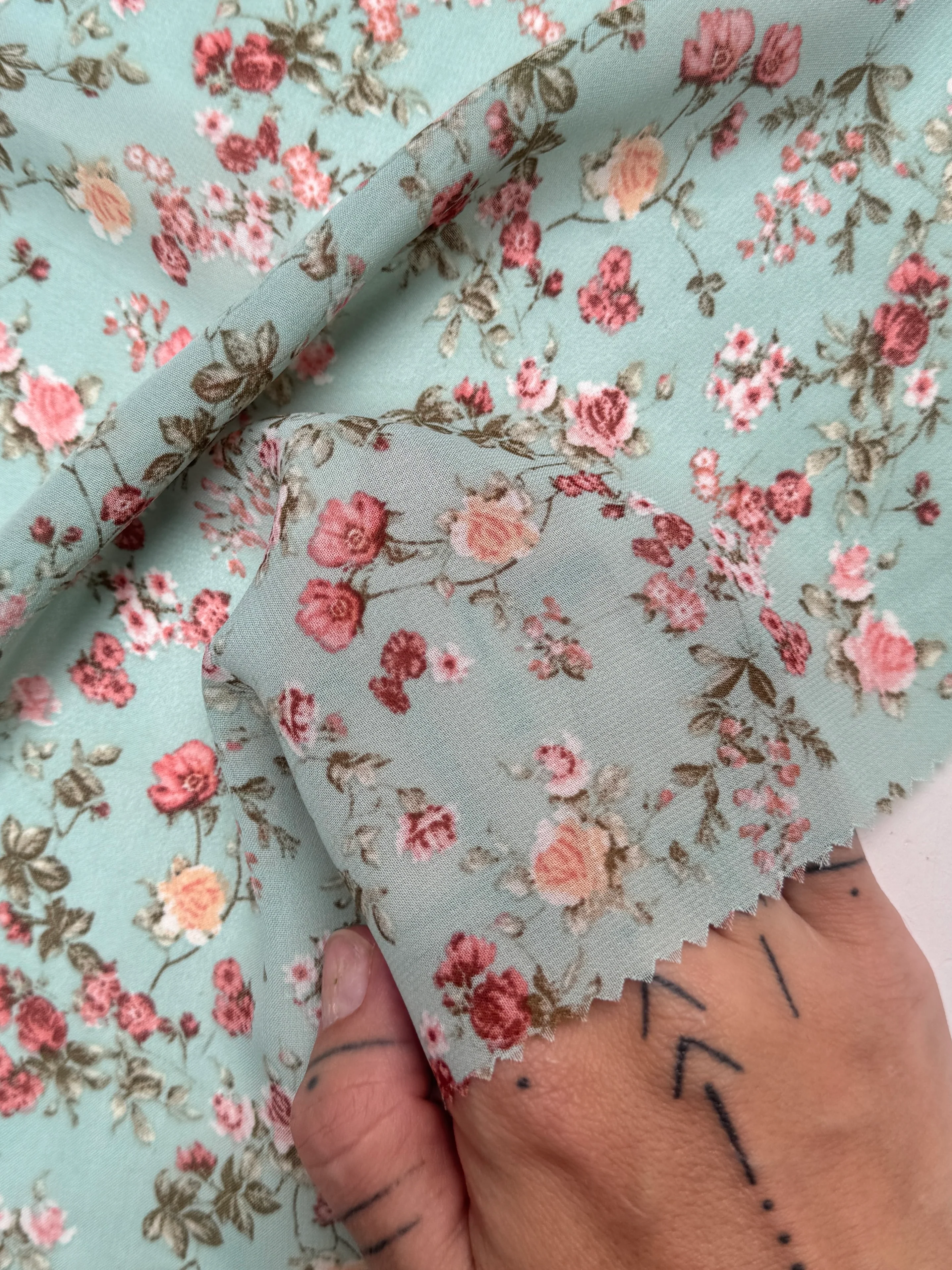 Mint Mini Flowers Print Hi Multi Chiffon - Image 2