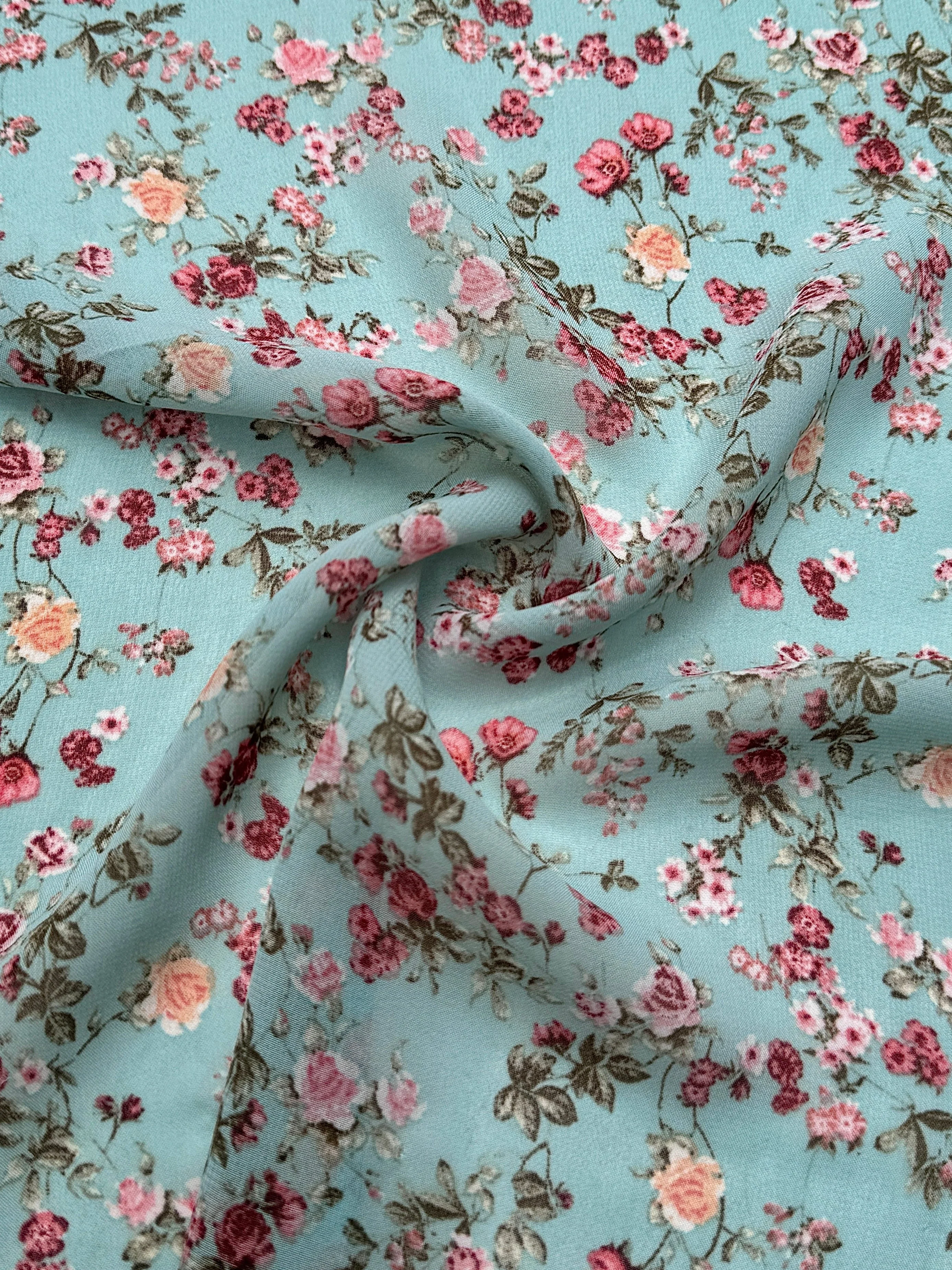 Mint Mini Flowers Print Hi Multi Chiffon - Image 3
