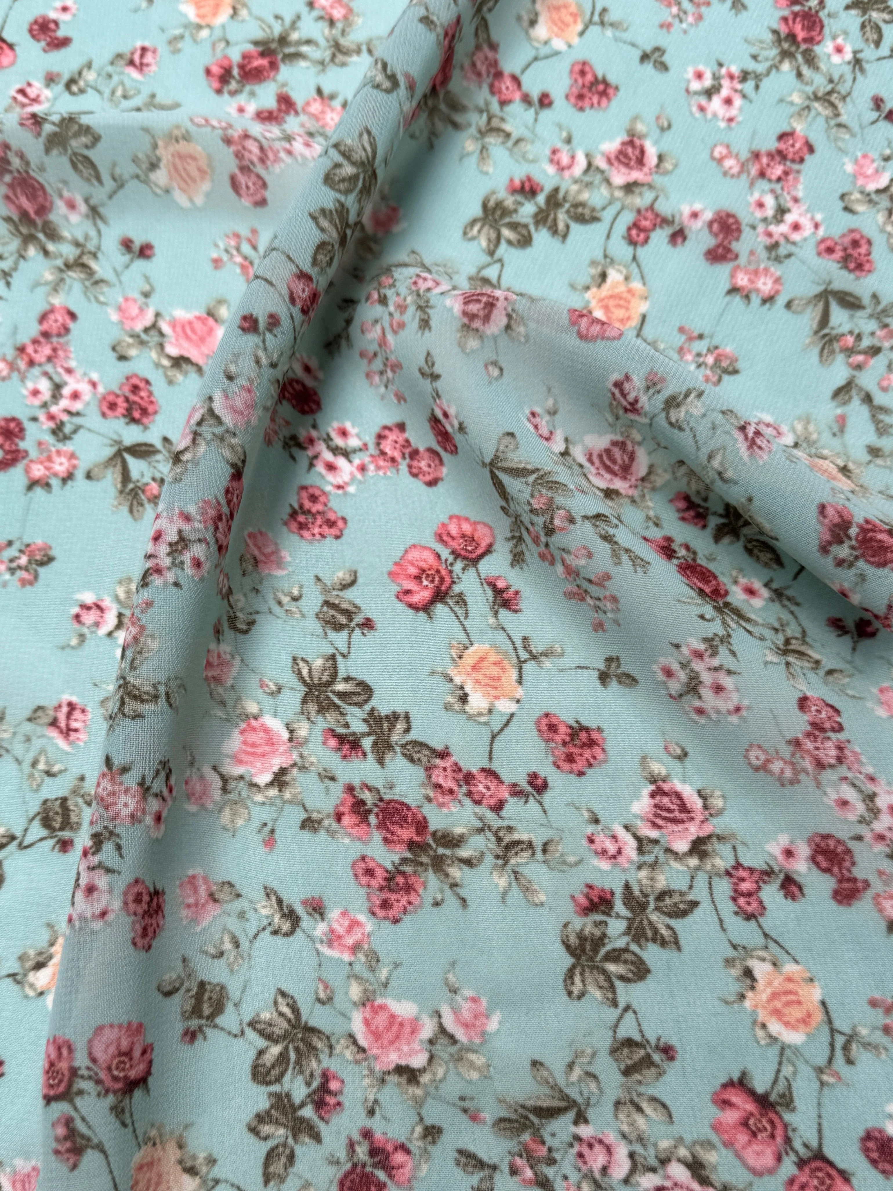 Mint Mini Flowers Print Hi Multi Chiffon - Image 4
