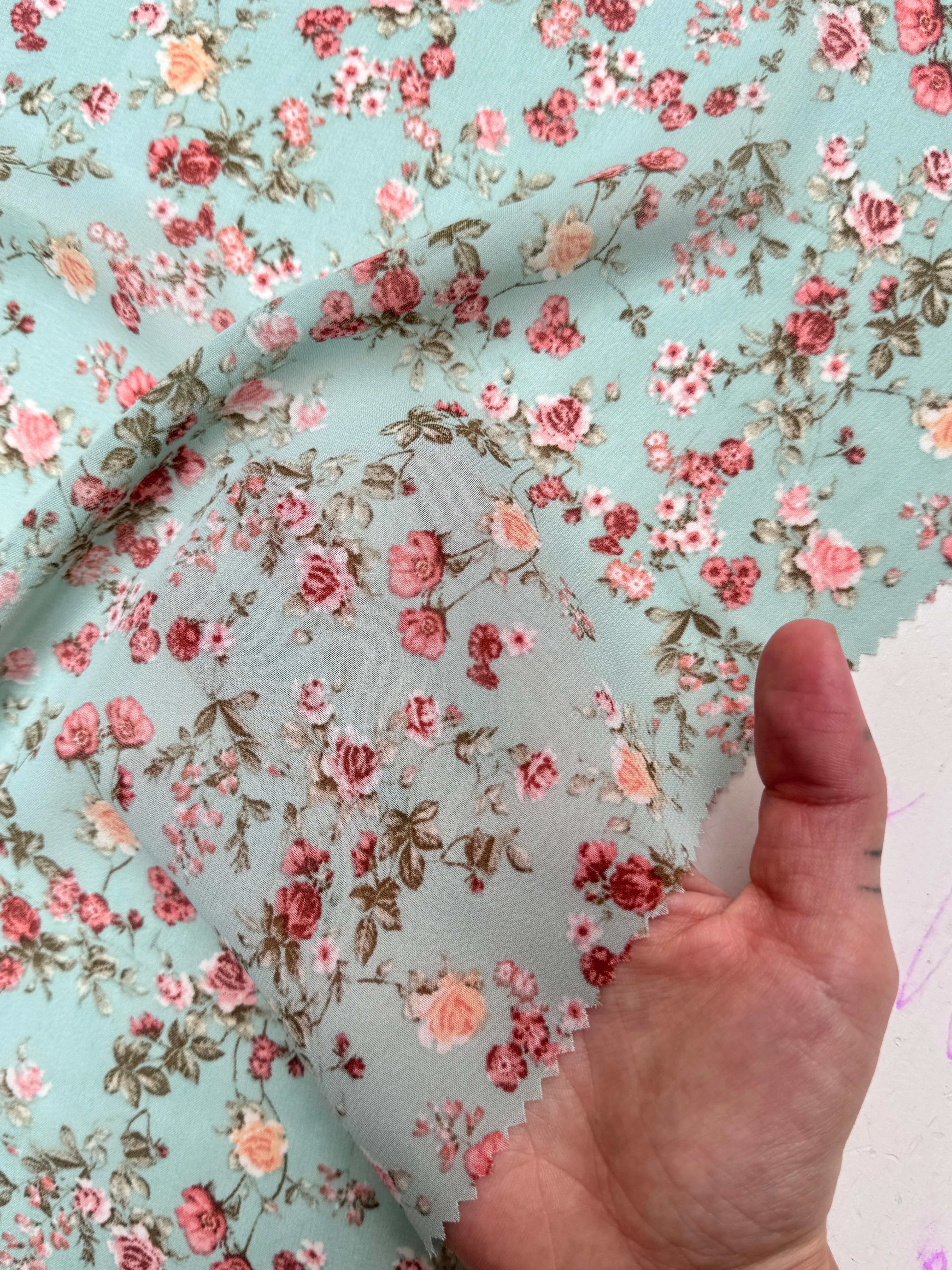 Mint Mini Flowers Print Hi Multi Chiffon - Image 8