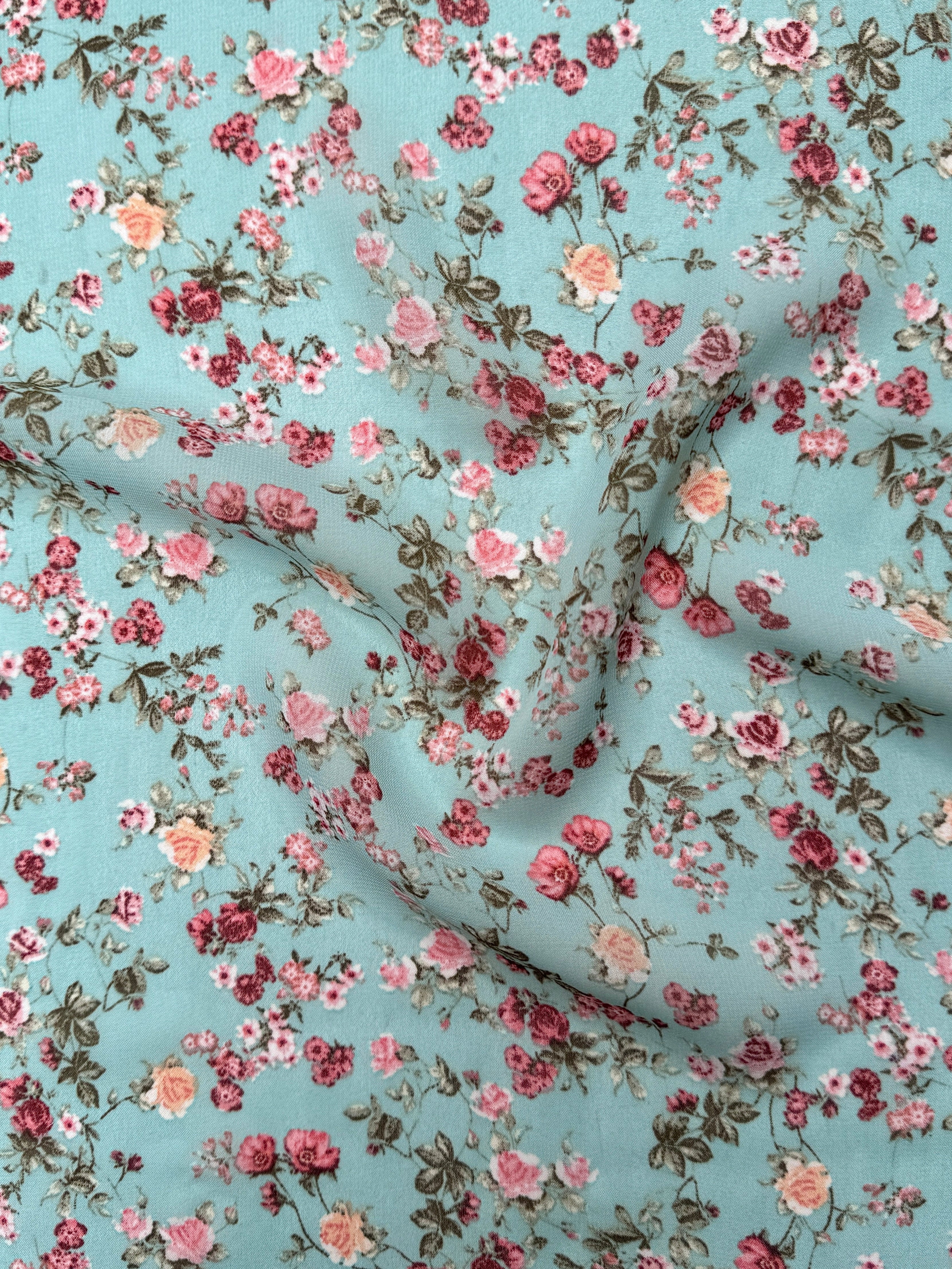 Mint Mini Flowers Print Hi Multi Chiffon - Image 9