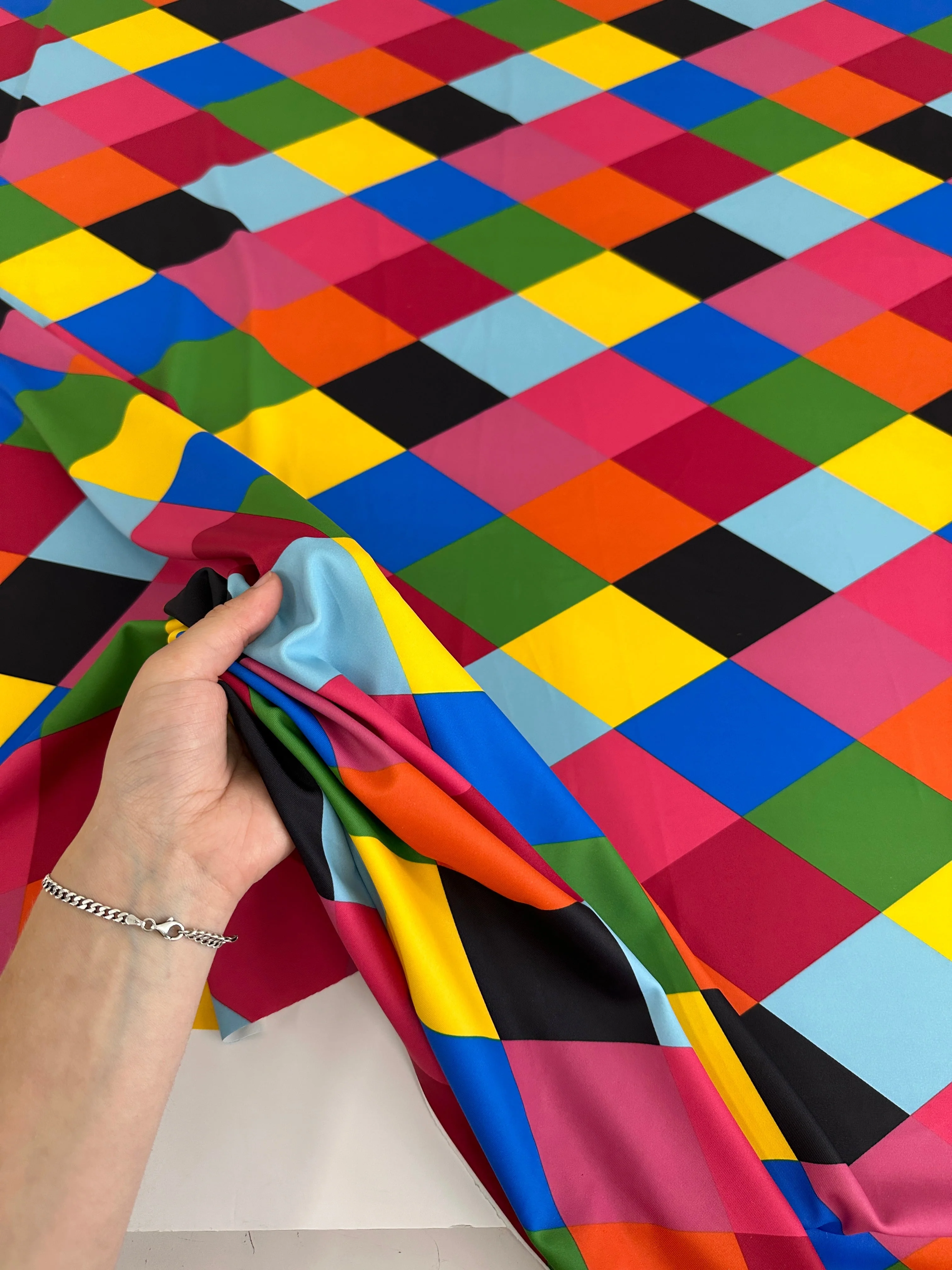 Multicolor Checkered Nylon Spandex - Image 4