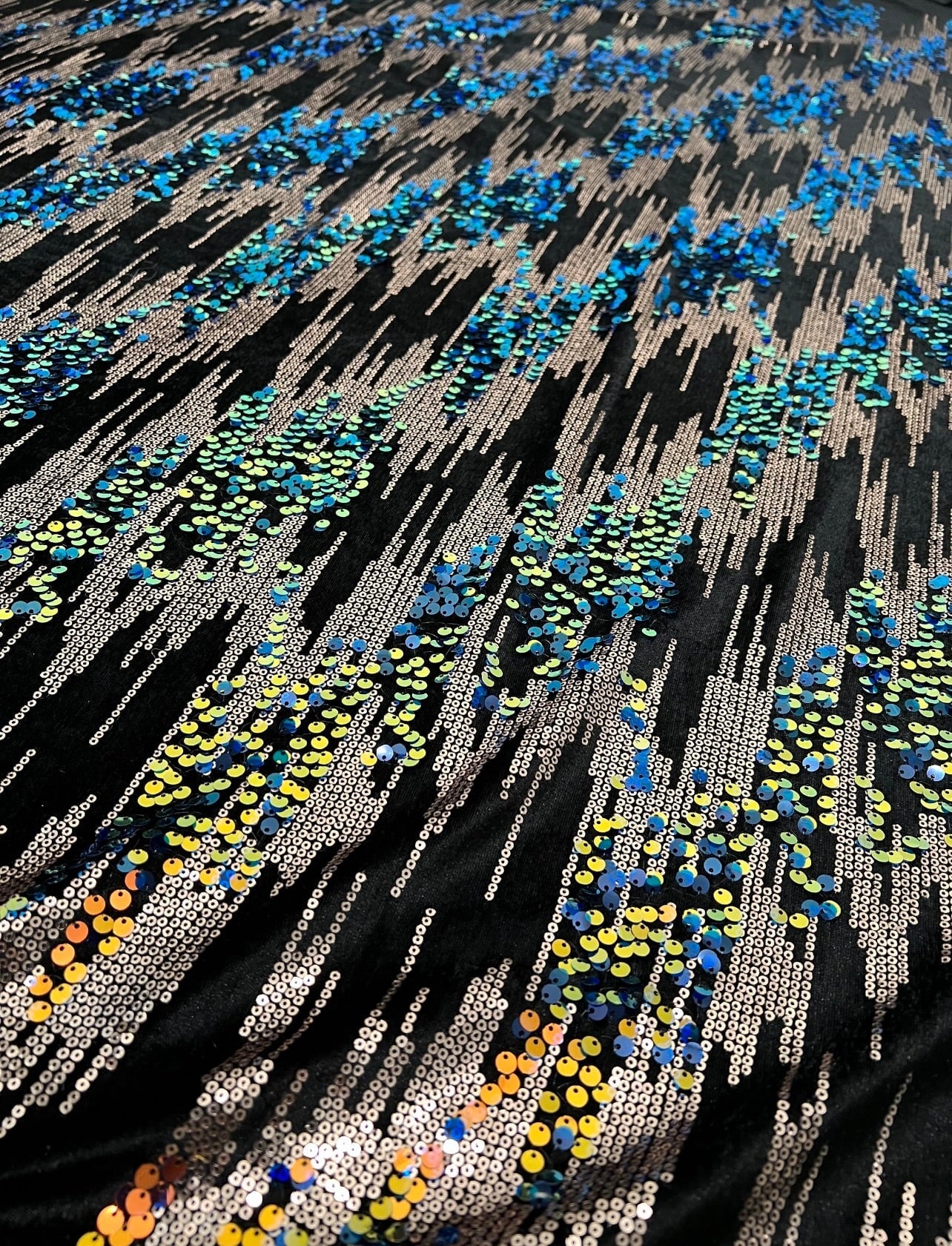 Multicolor Sequin on Black Velvet