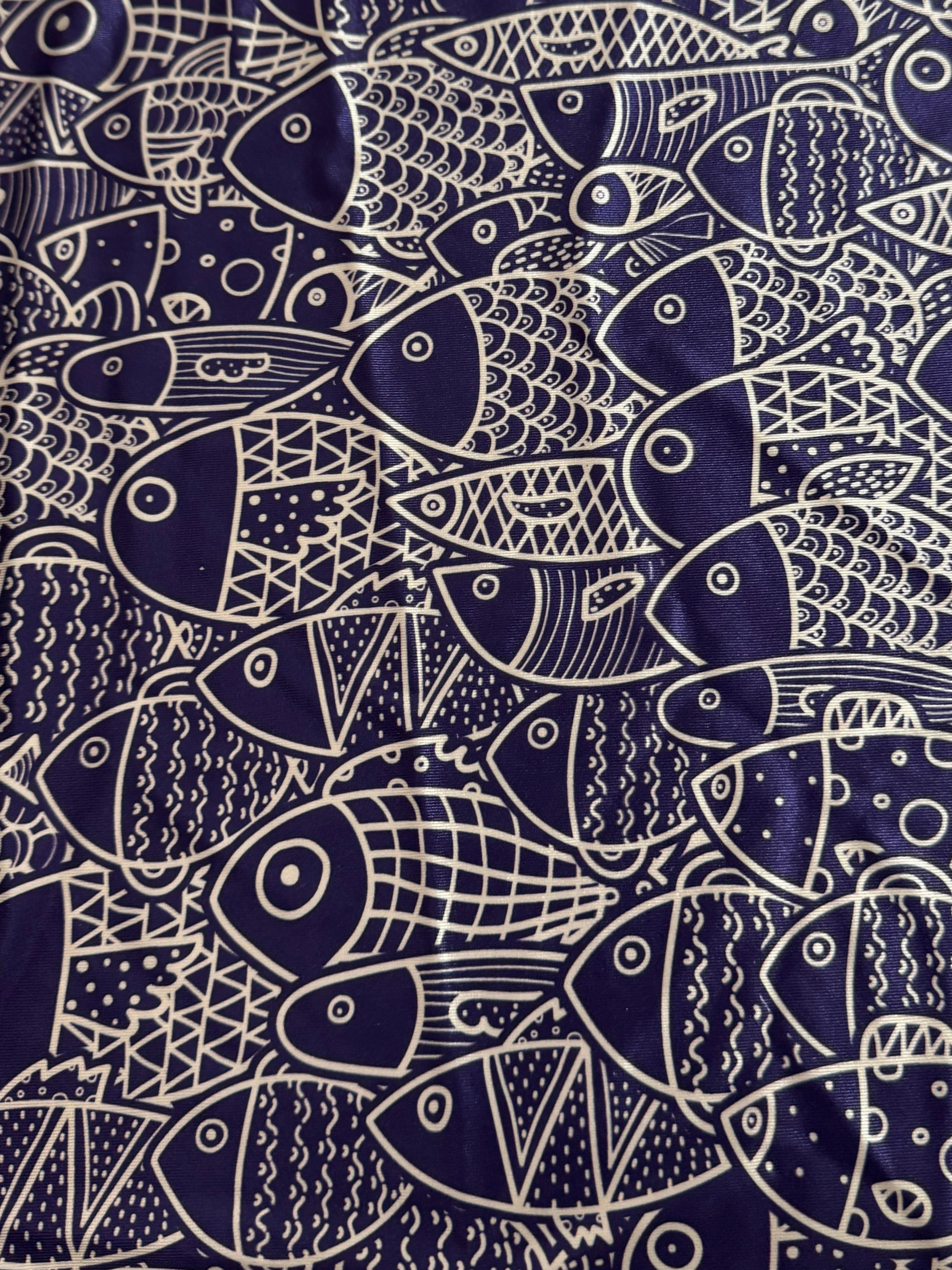 Navy Abstract Fish Print Nylon Spandex