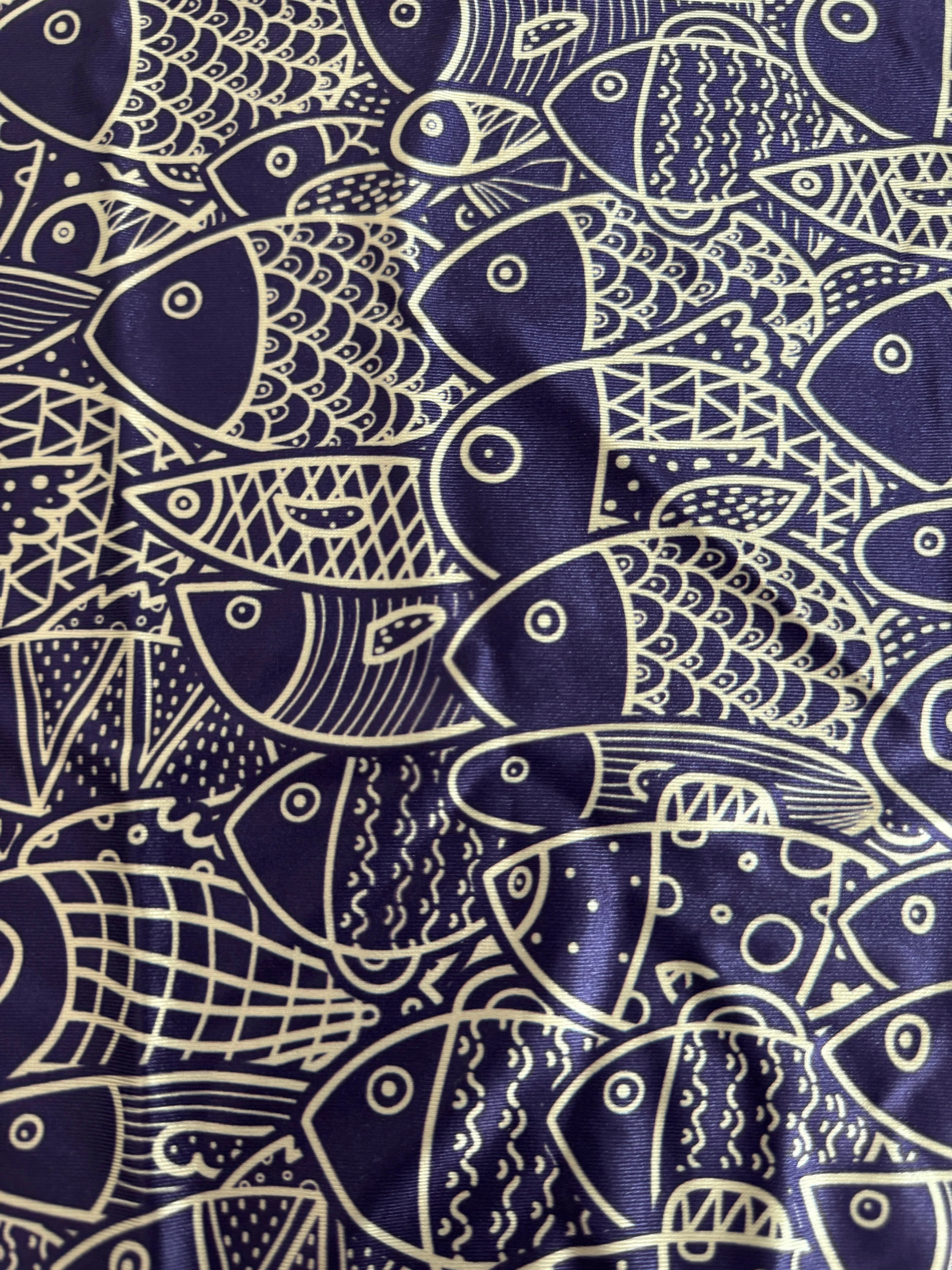 Navy Abstract Fish Print Nylon Spandex - Image 2