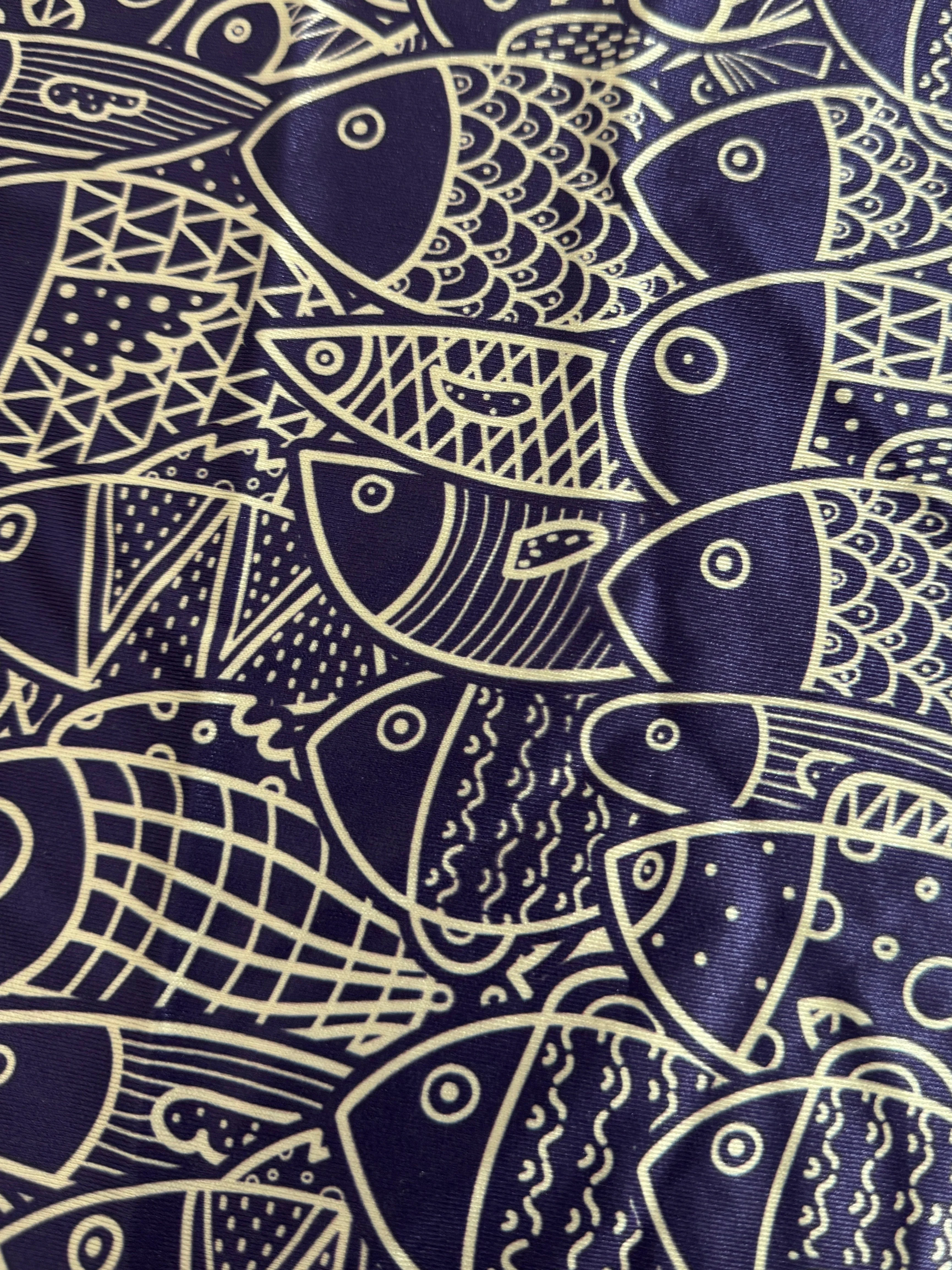 Navy Abstract Fish Print Nylon Spandex - Image 3