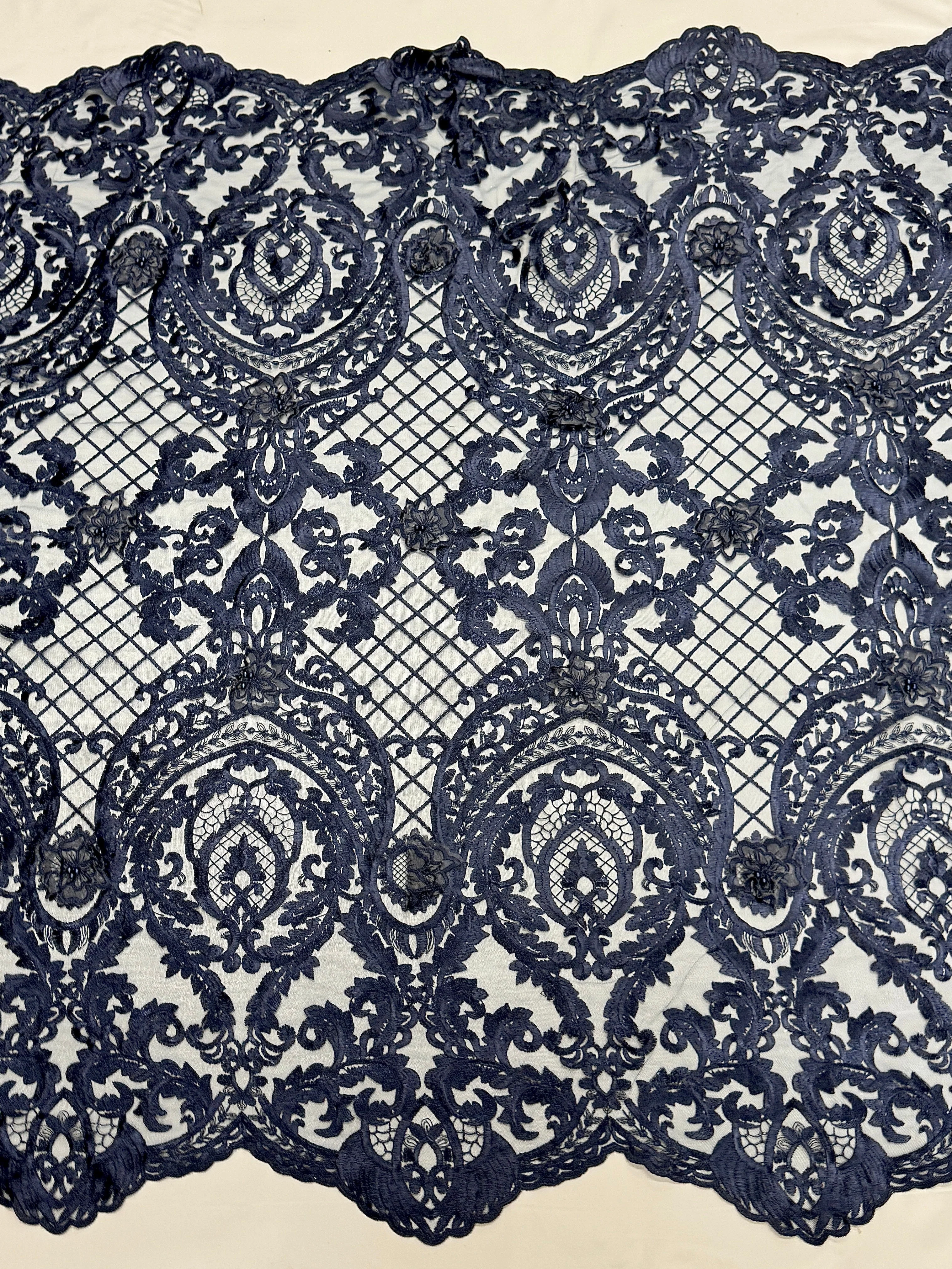 Navy Baroque Embroidered Scalloped Lace - Image 2