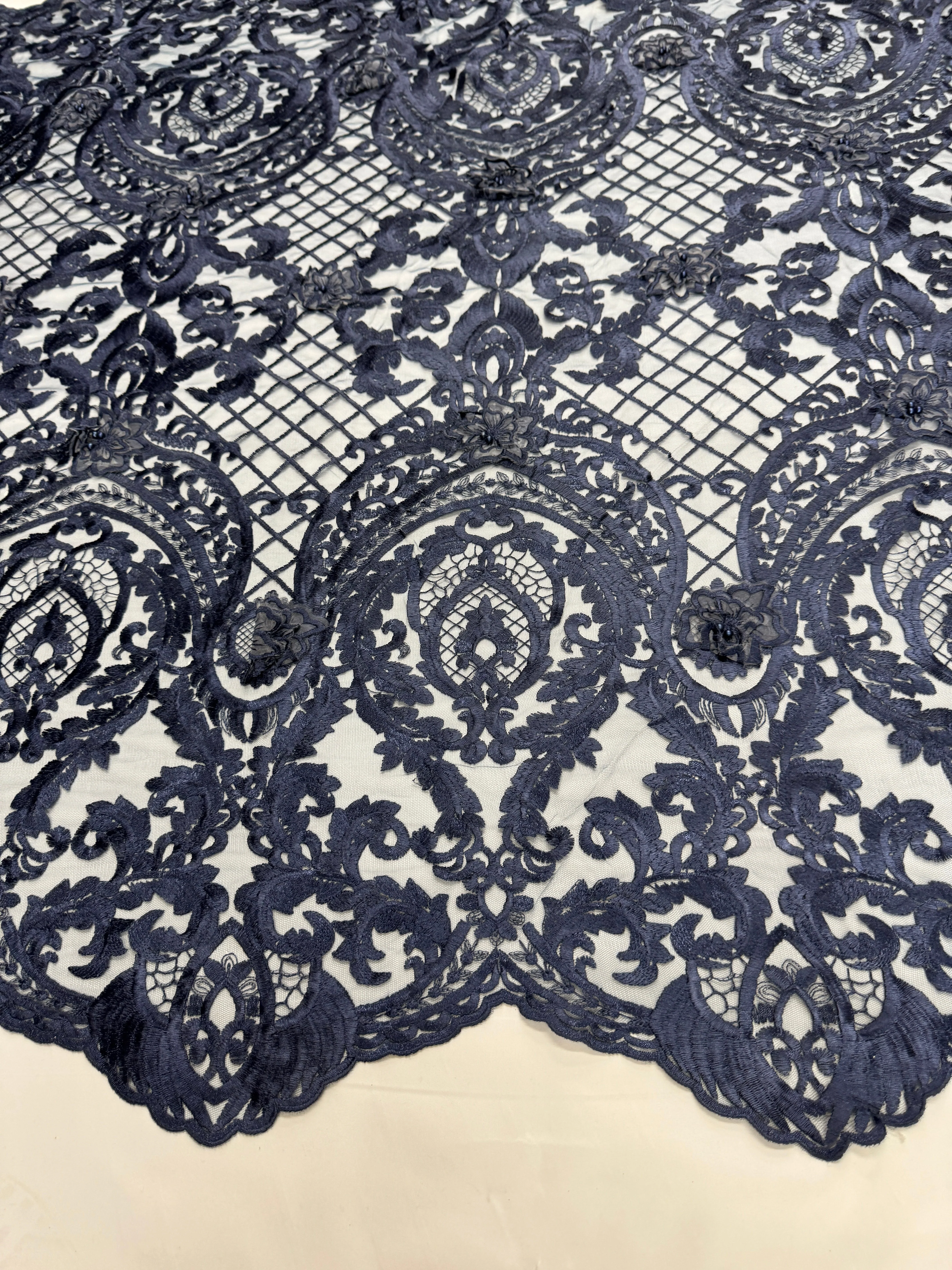 Navy Baroque Embroidered Scalloped Lace - Image 3