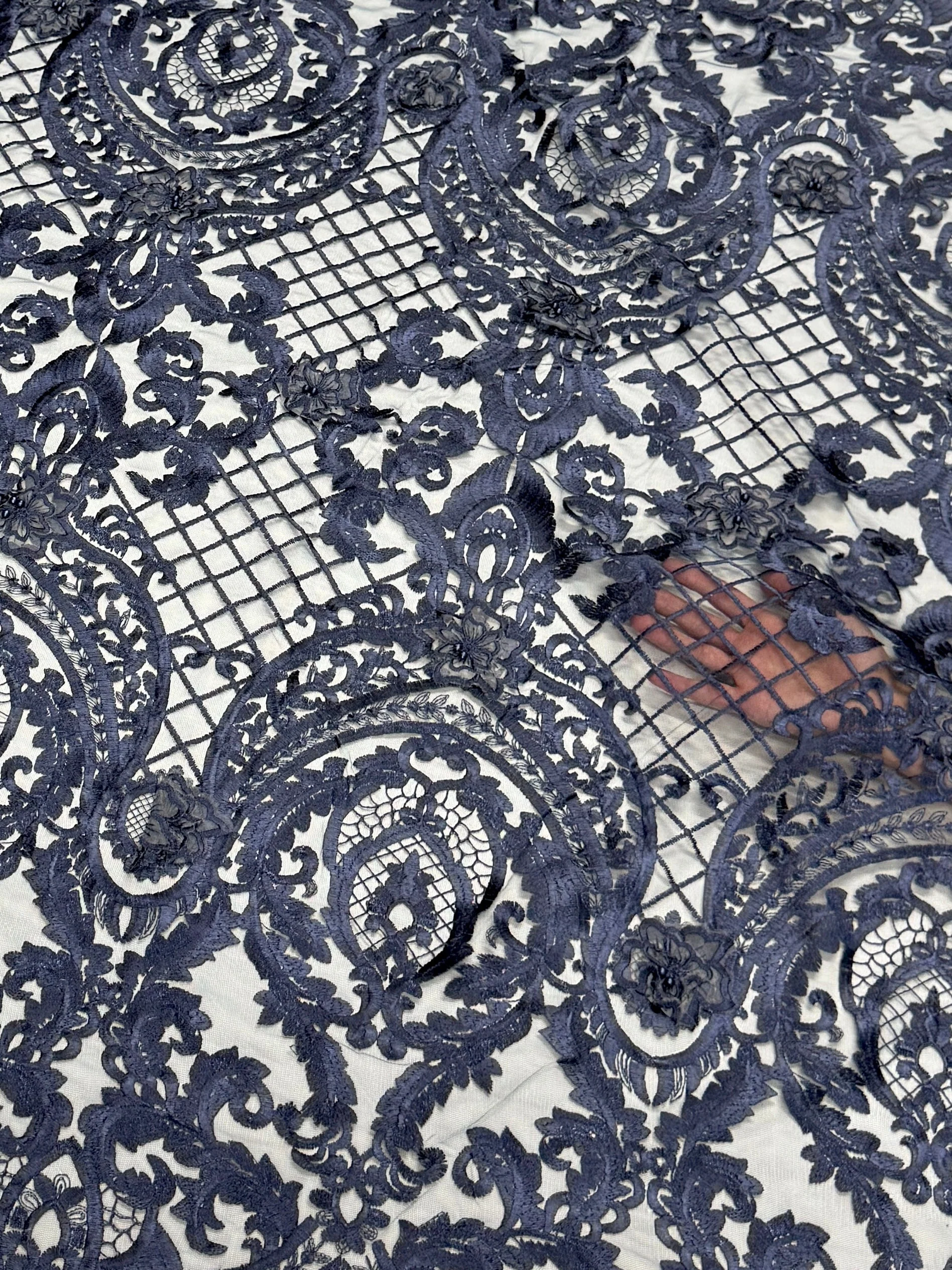 Navy Baroque Embroidered Scalloped Lace - Image 5