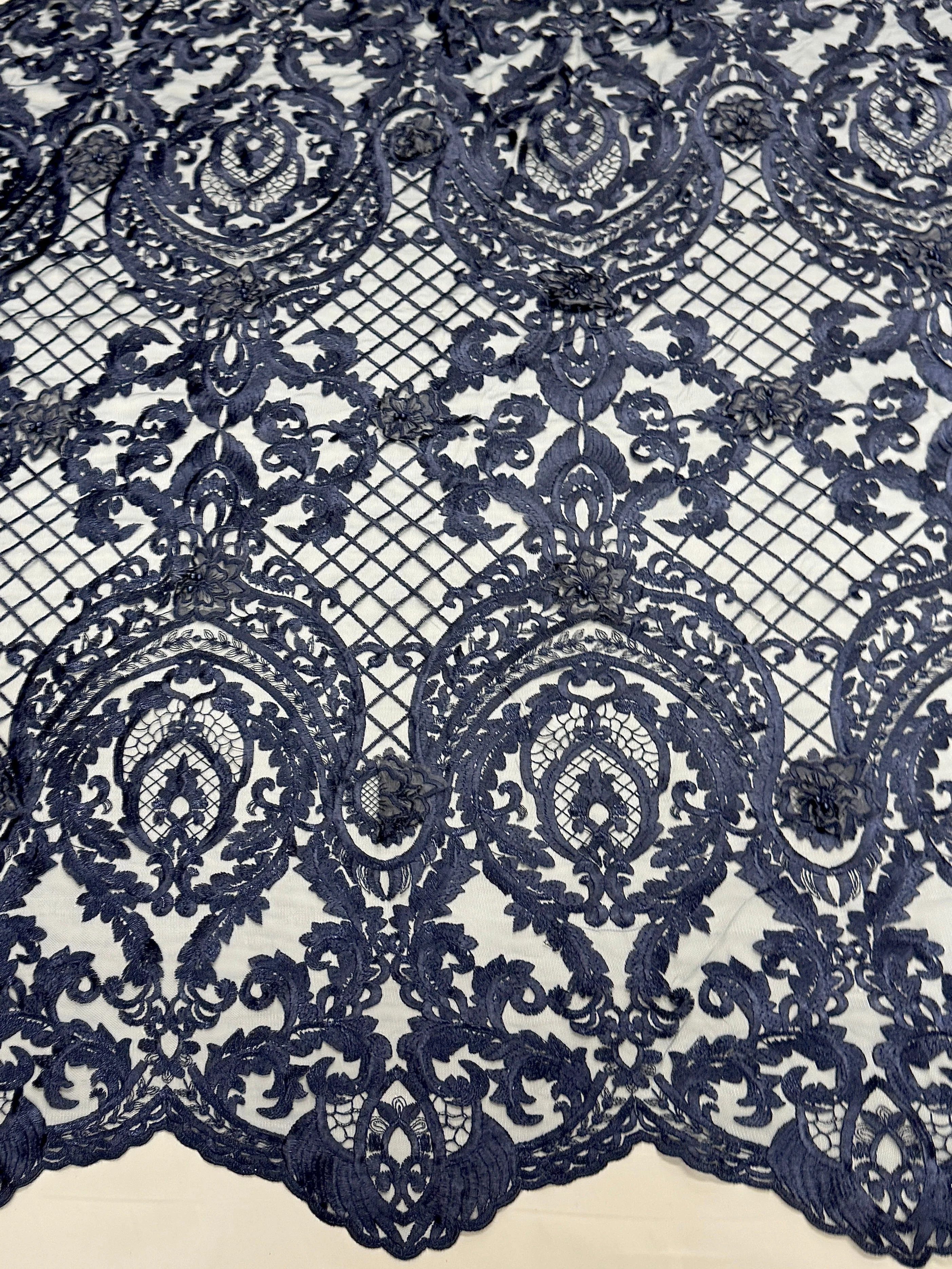 Navy Baroque Embroidered Scalloped Lace - Image 6