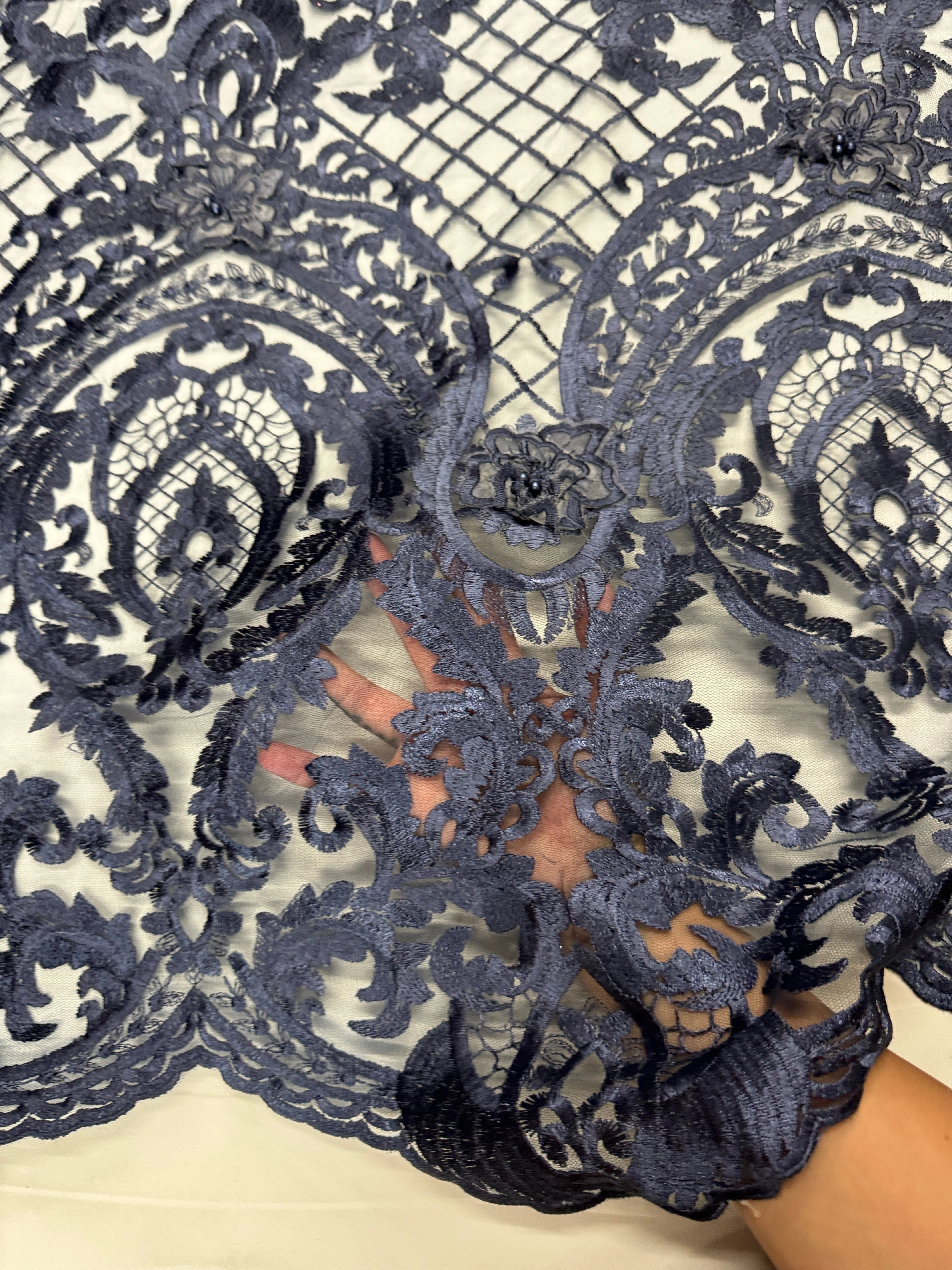 Navy Baroque Embroidered Scalloped Lace - Image 7