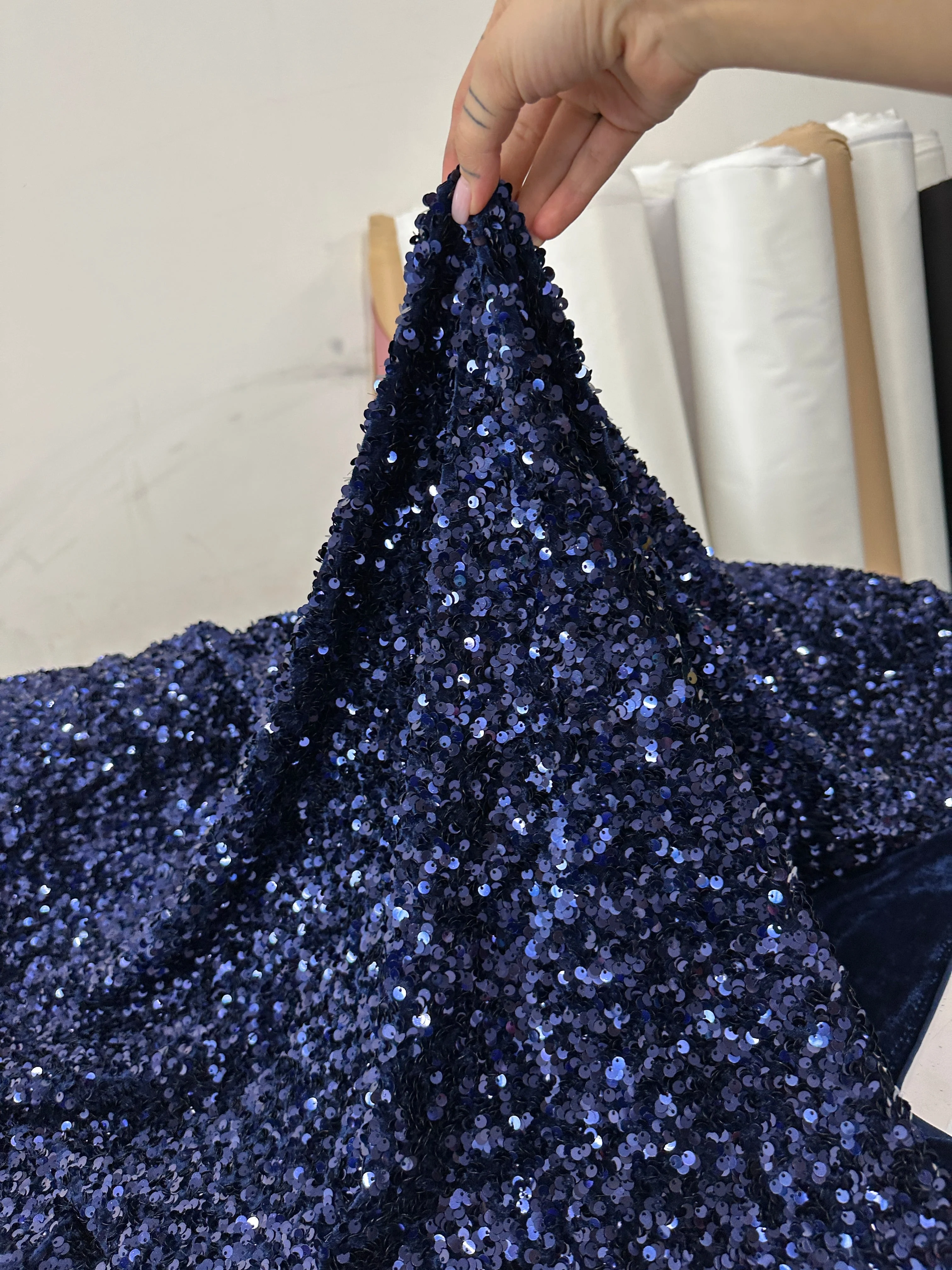 Navy Blue Sequin on Velvet - Image 7