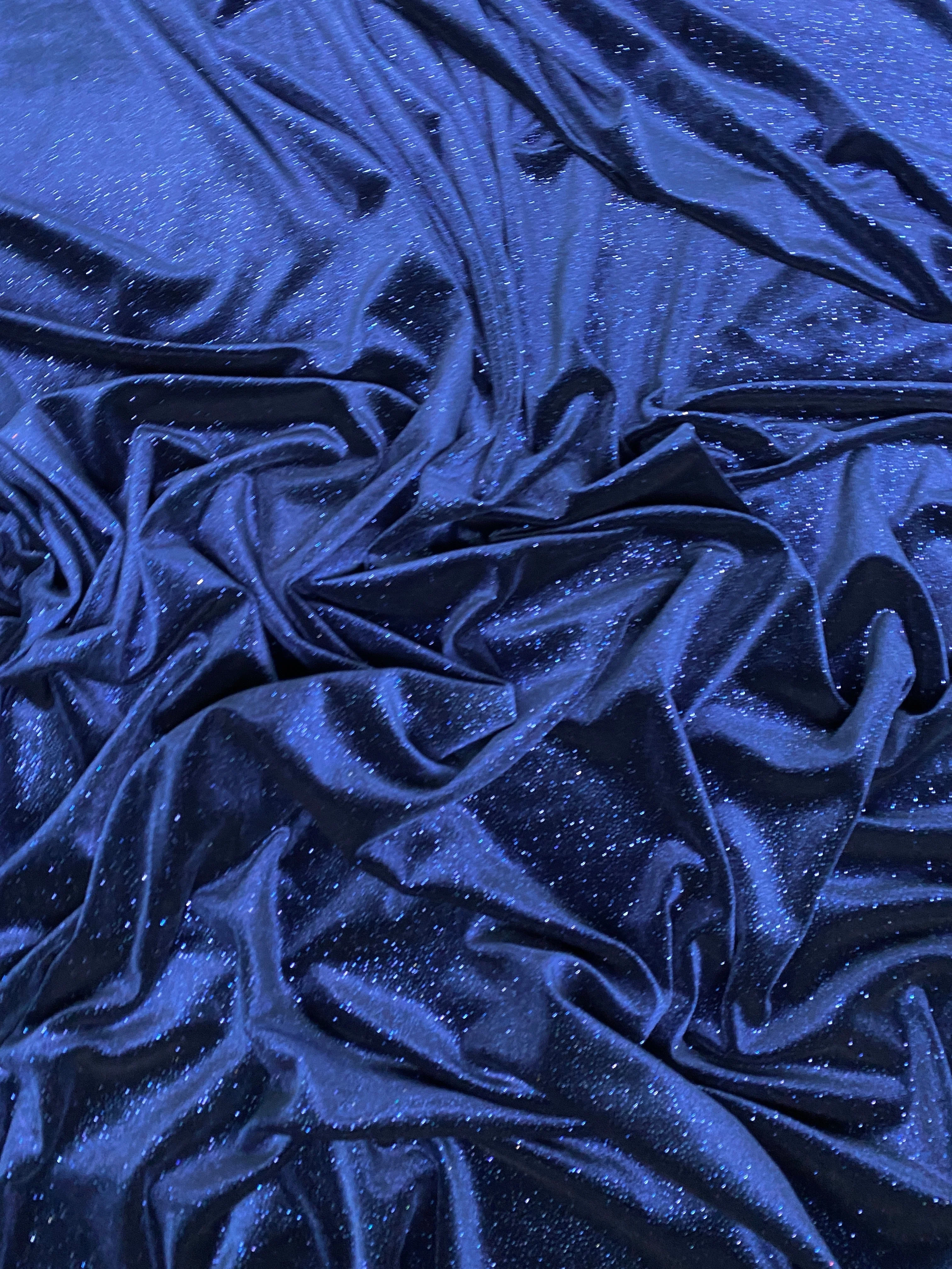 Navy Blue Shimmery Stretch Velvet - Image 2