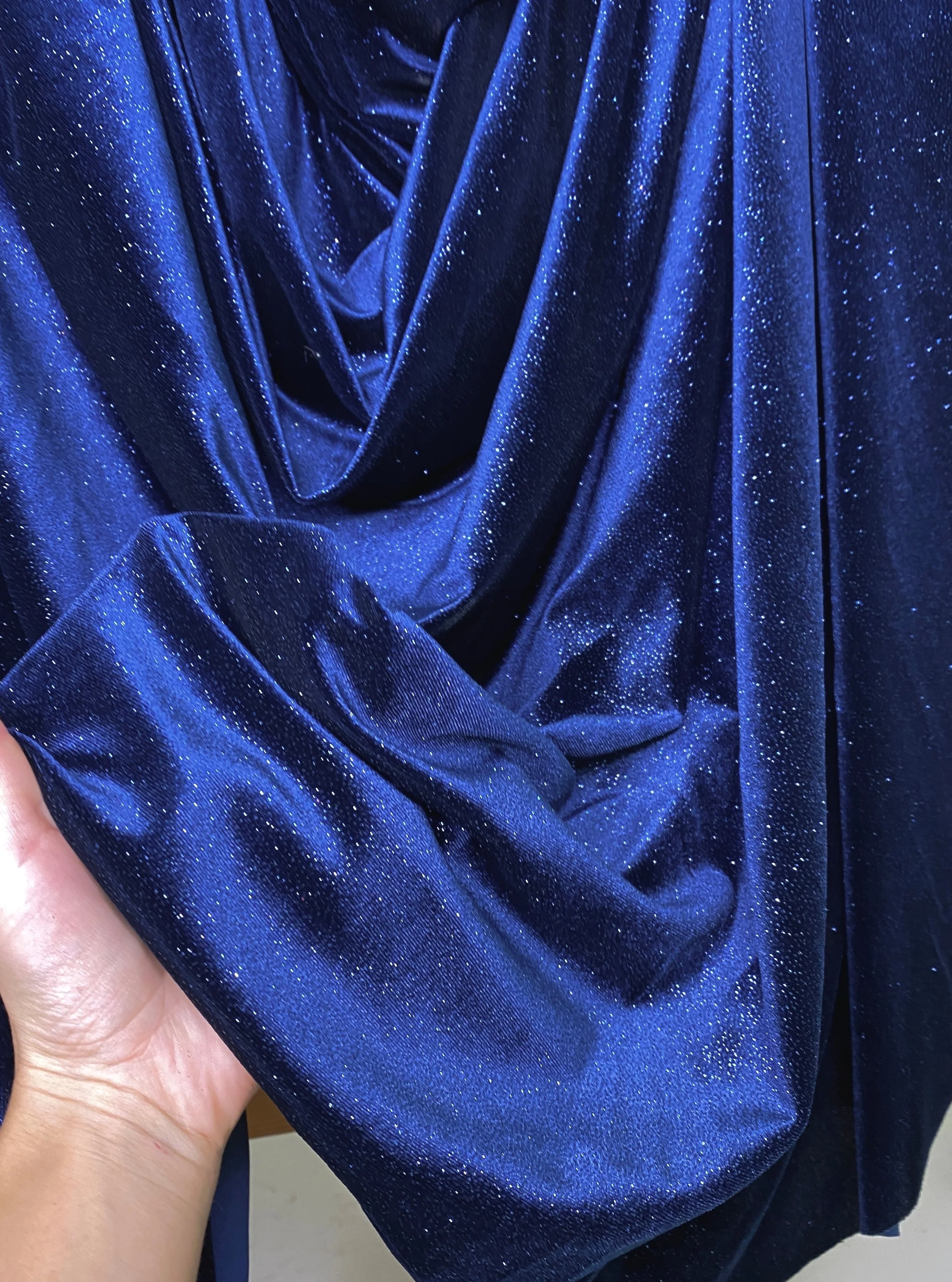 Navy Blue Shimmery Stretch Velvet - Image 4