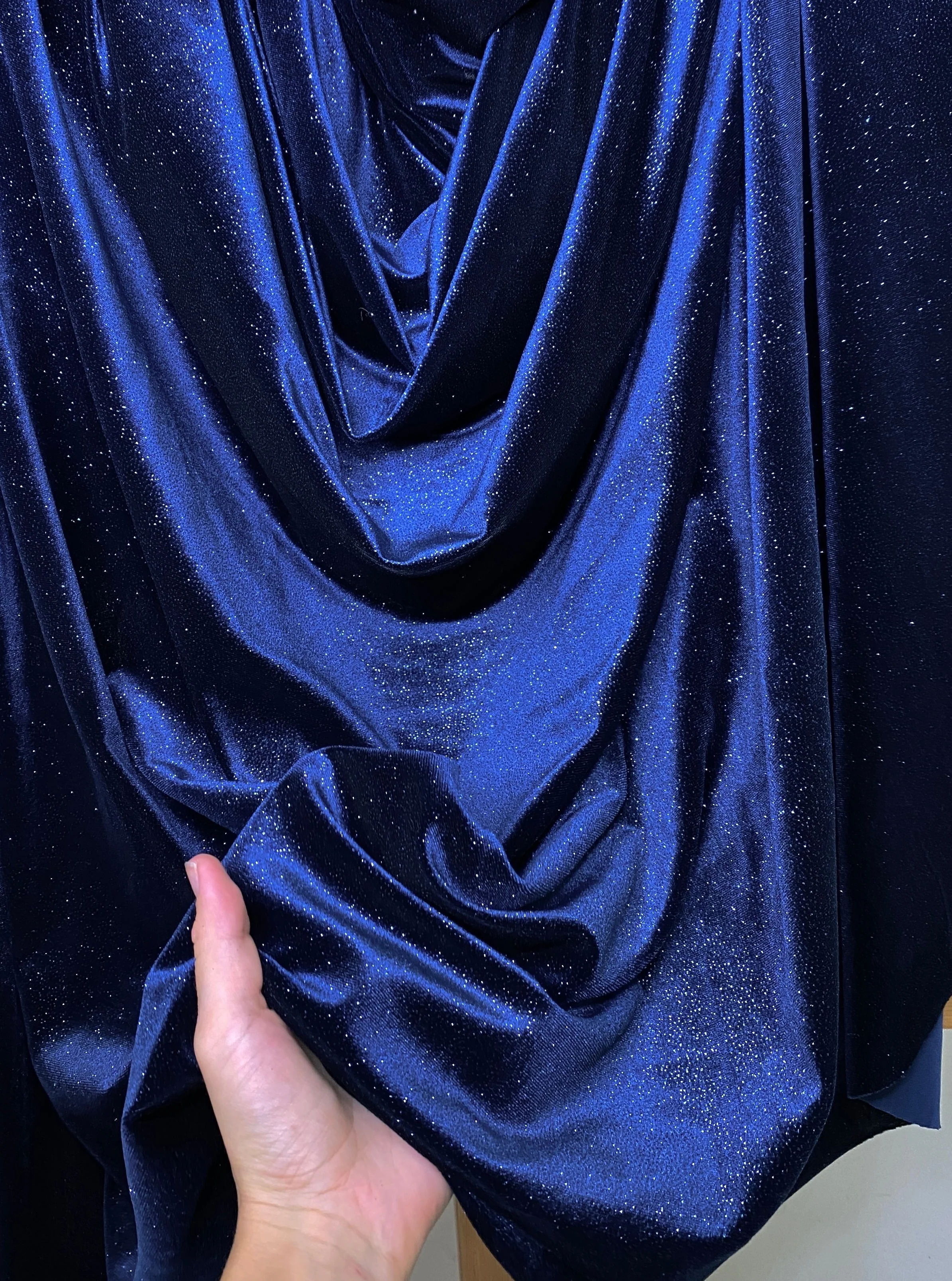 Navy Blue Shimmery Stretch Velvet - Image 6