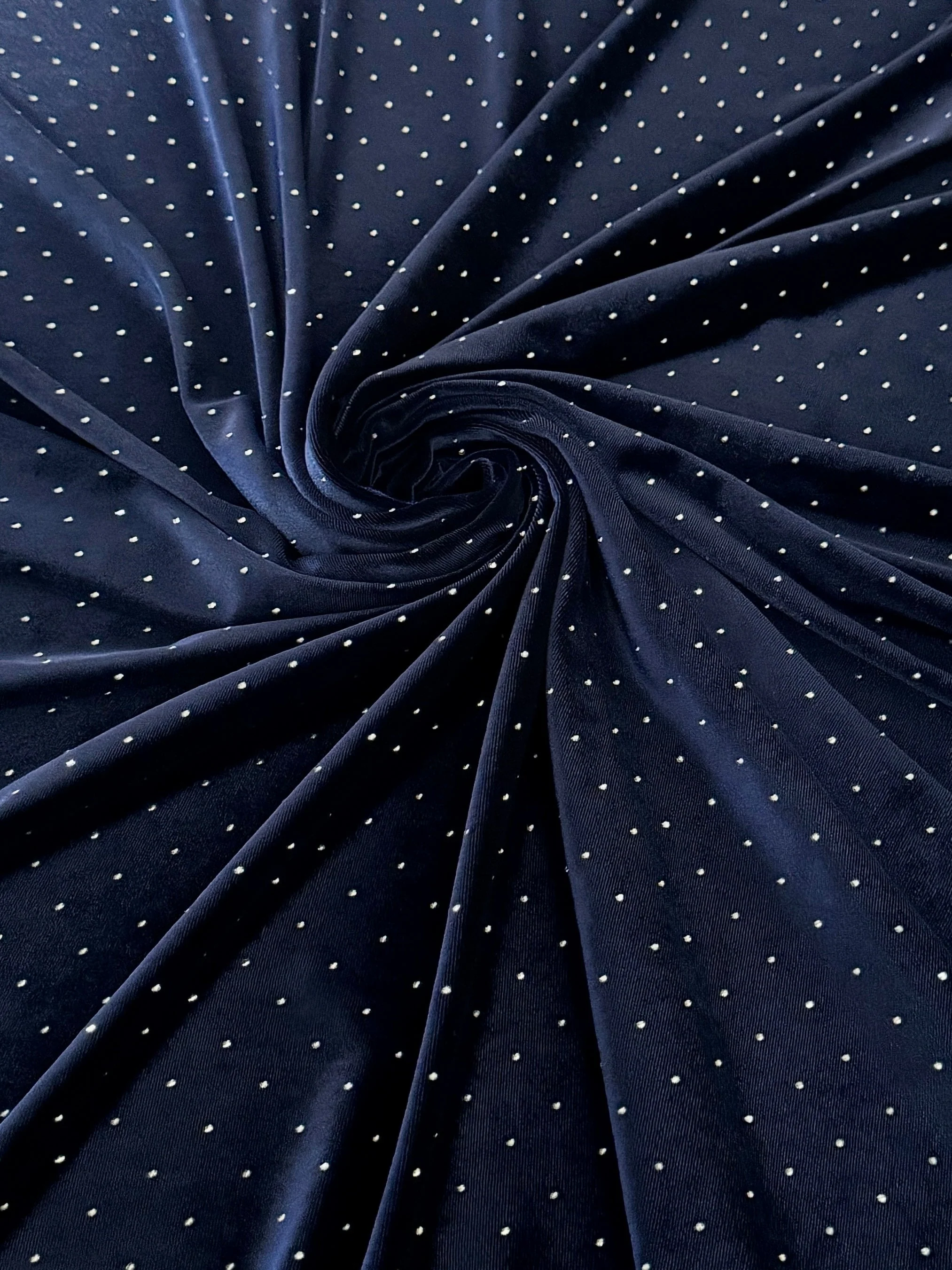 Navy Blue Stadust Rhinestone Beaded Stretch Velvet - Image 2