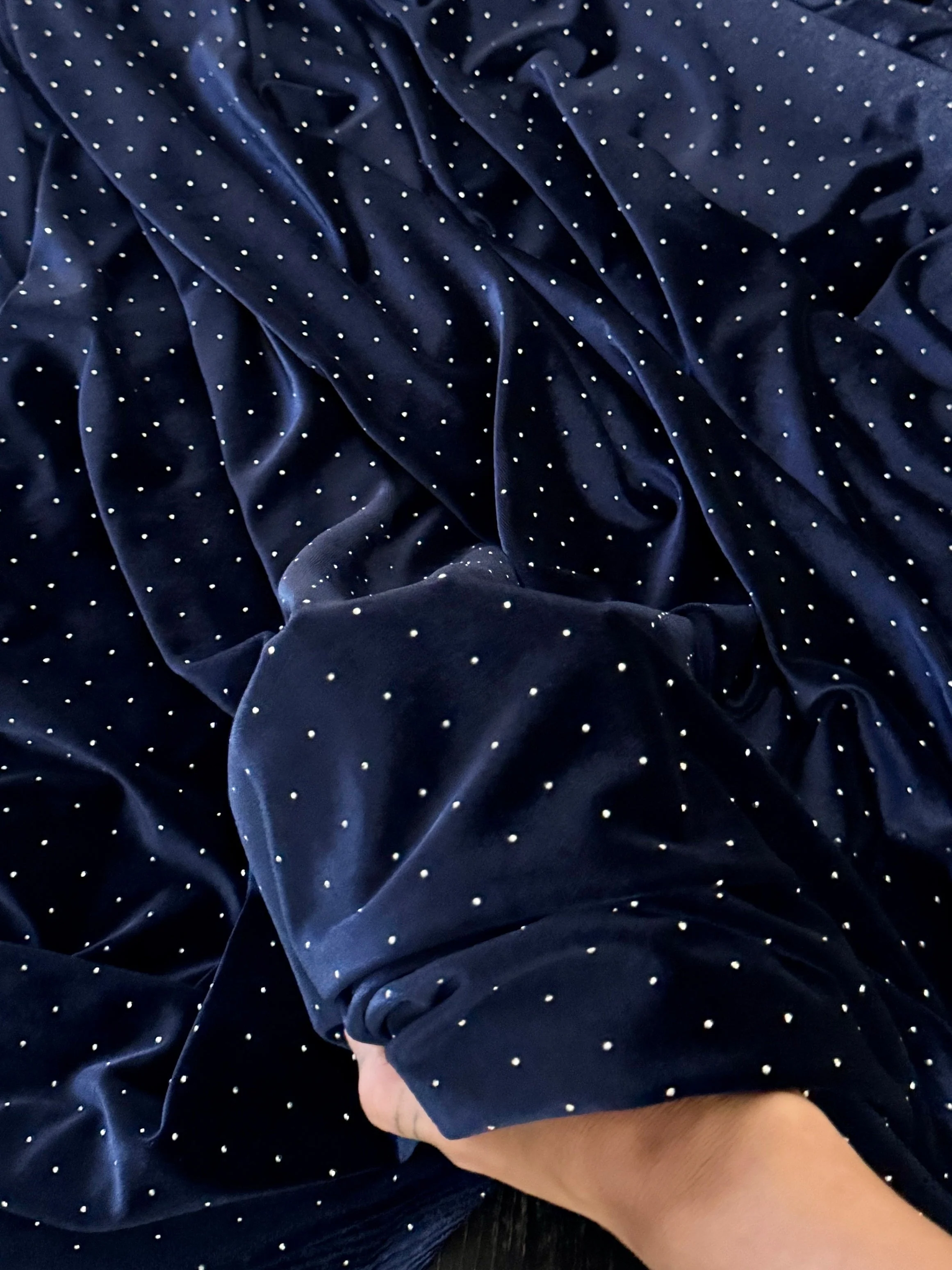Navy Blue Stadust Rhinestone Beaded Stretch Velvet - Image 5
