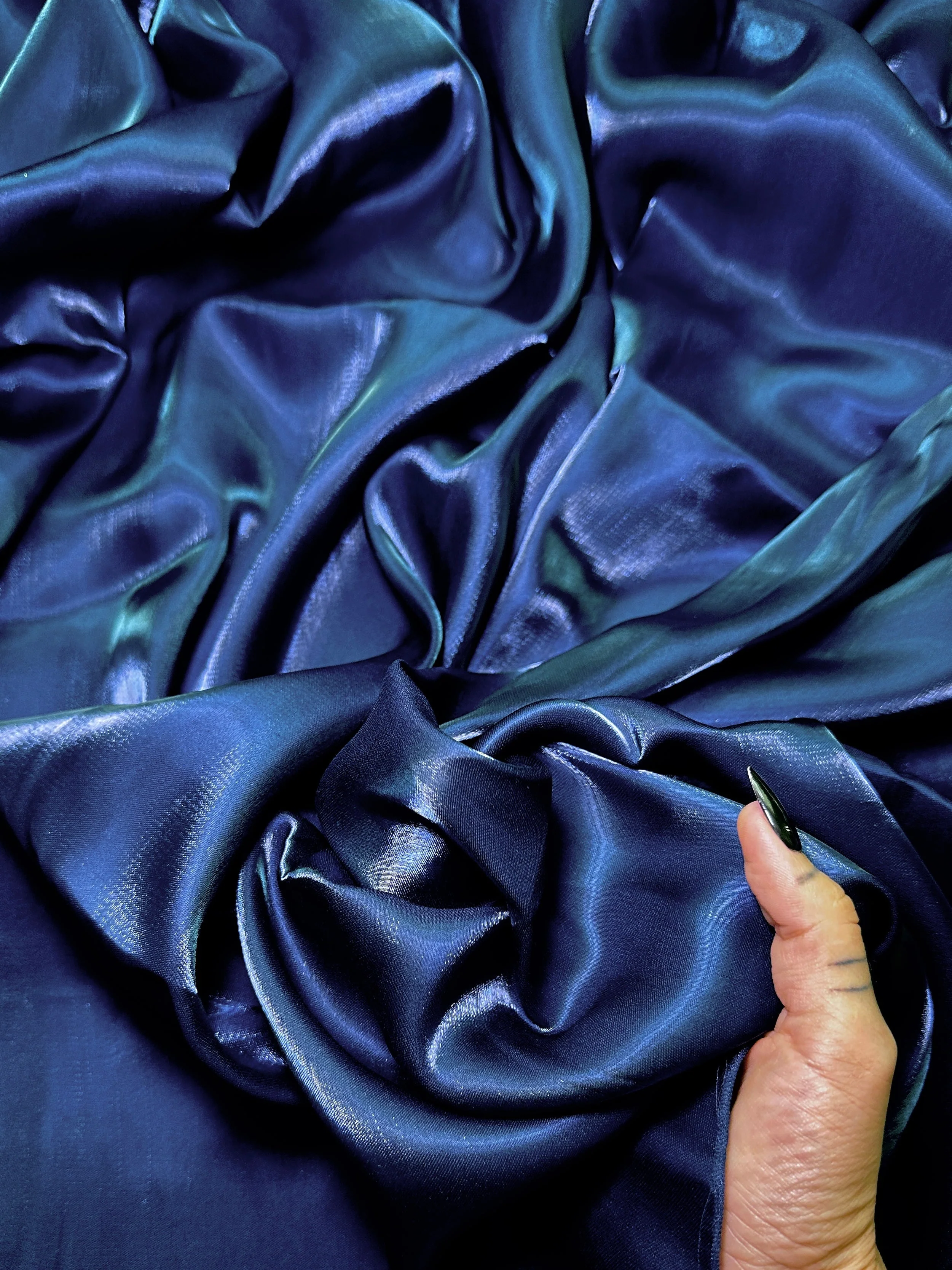 Navy Blue Water Liquid Shimmery Chiffon - Image 3