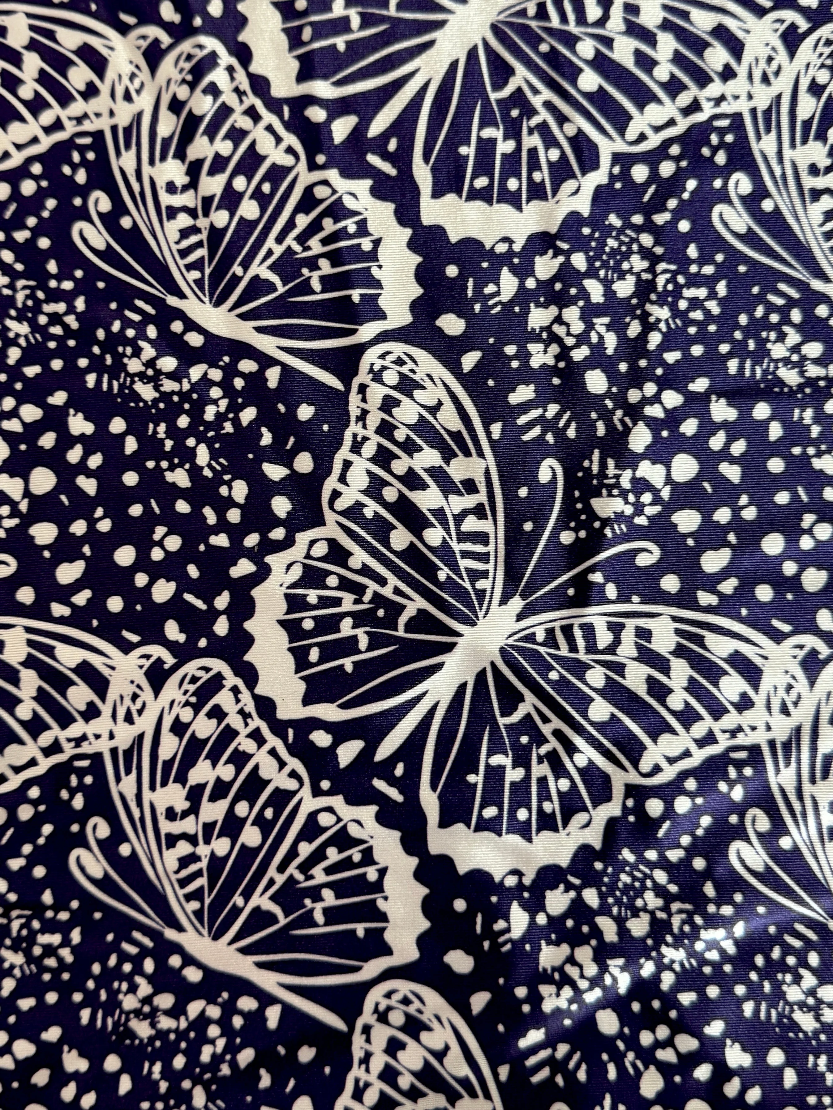 Navy Butterfly Print Nylon Spandex