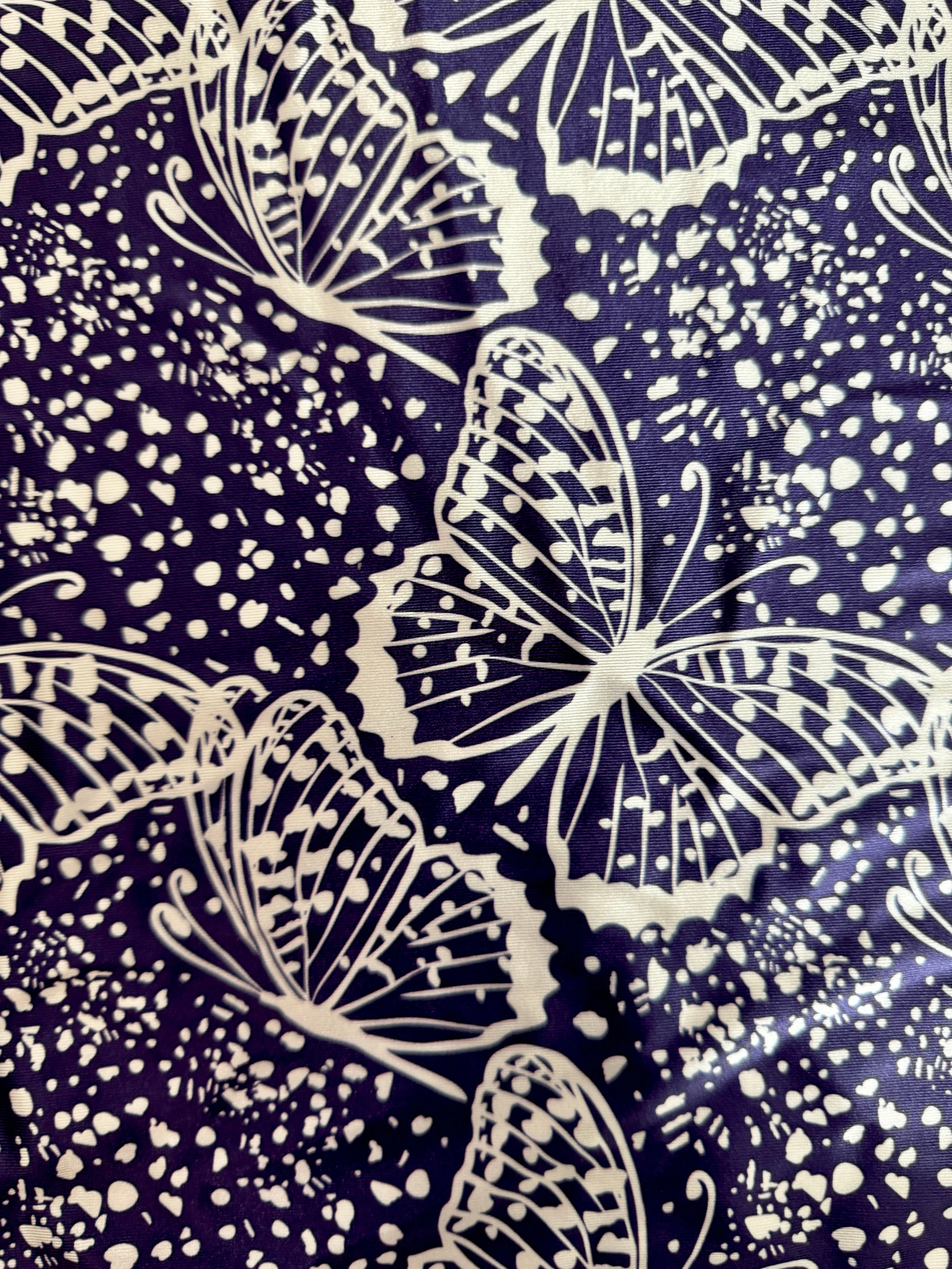 Navy Butterfly Print Nylon Spandex - Image 2