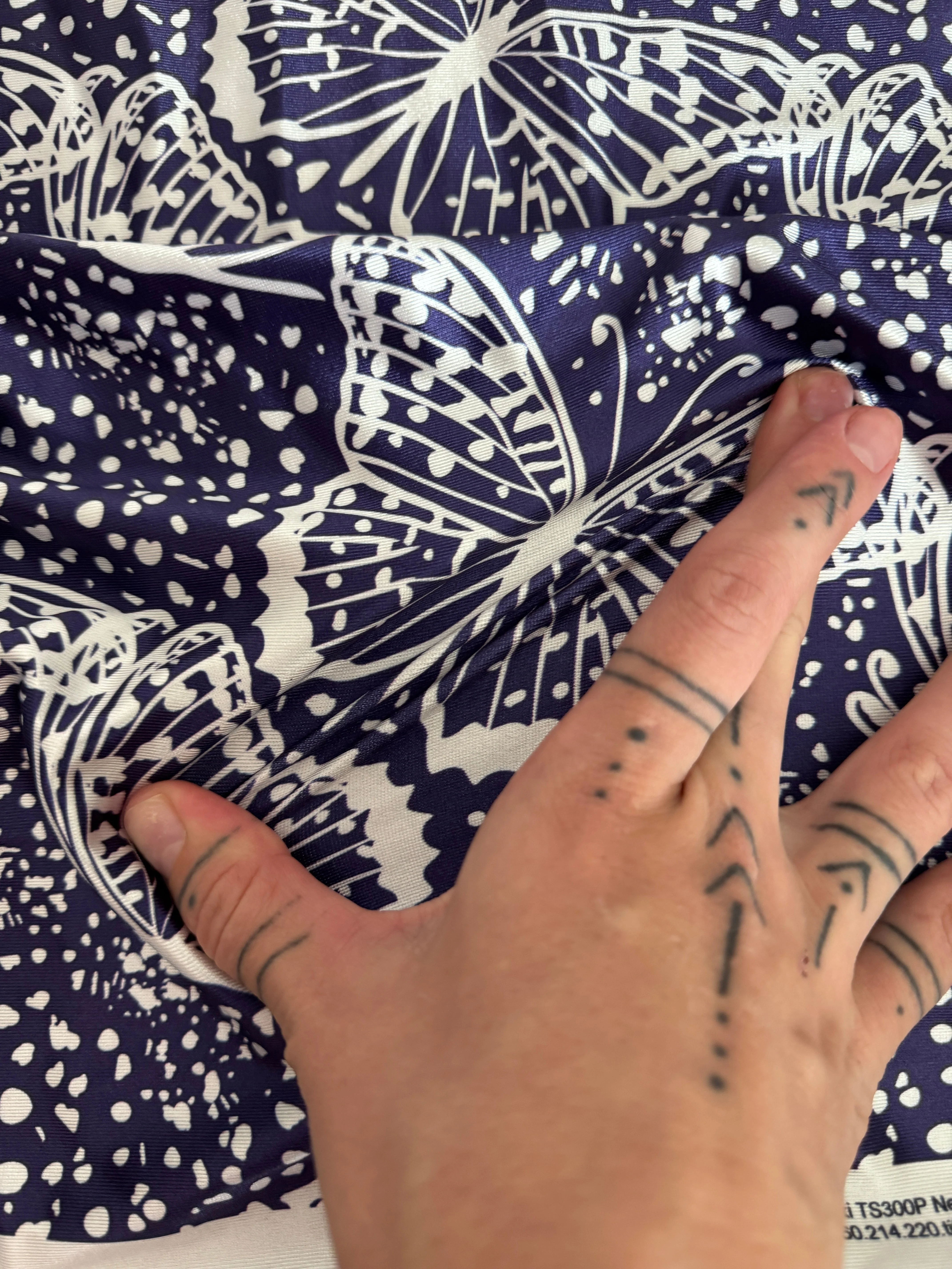 Navy Butterfly Print Nylon Spandex - Image 4