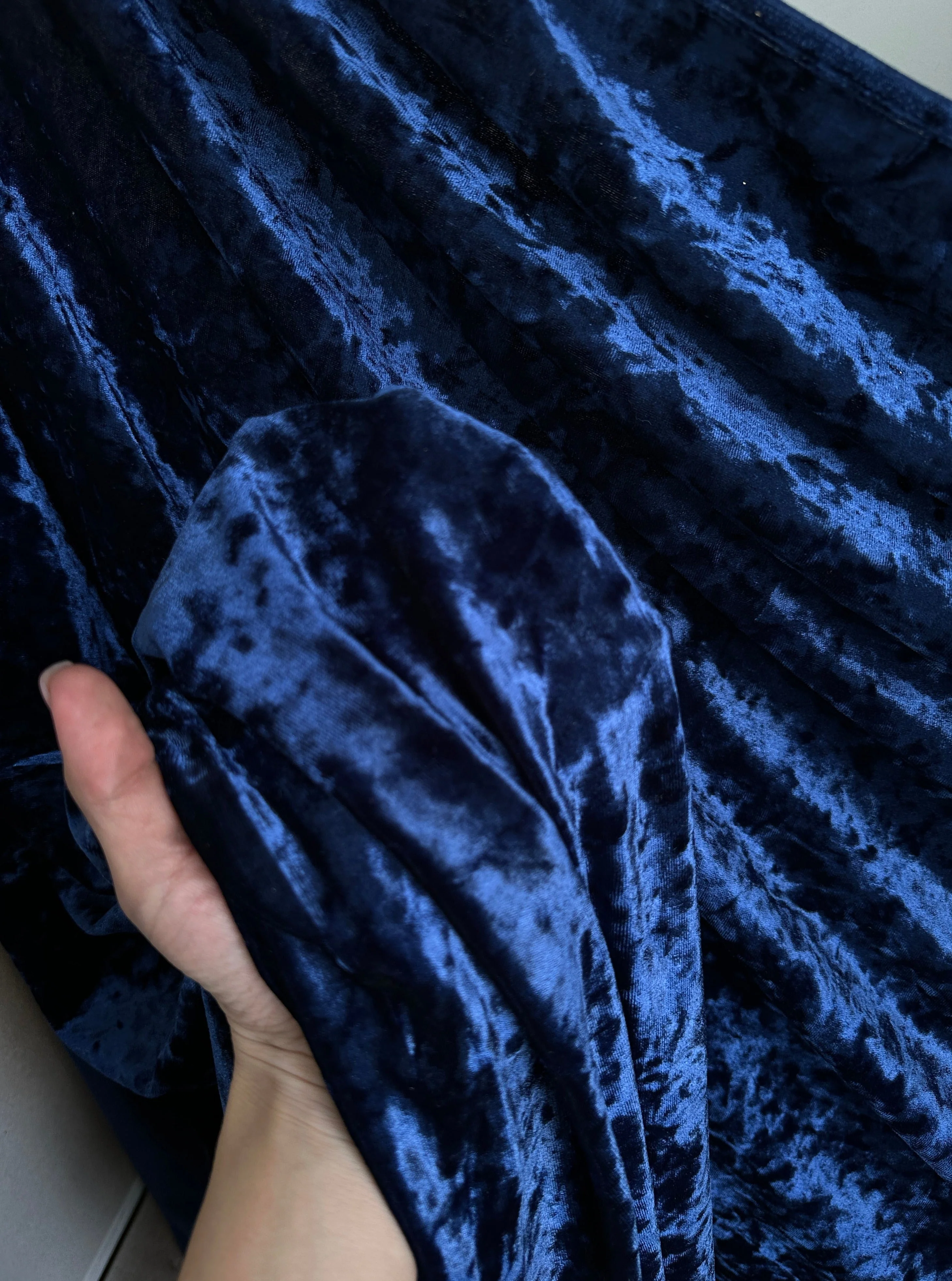 Navy Stretch Crushed Velvet - Image 4