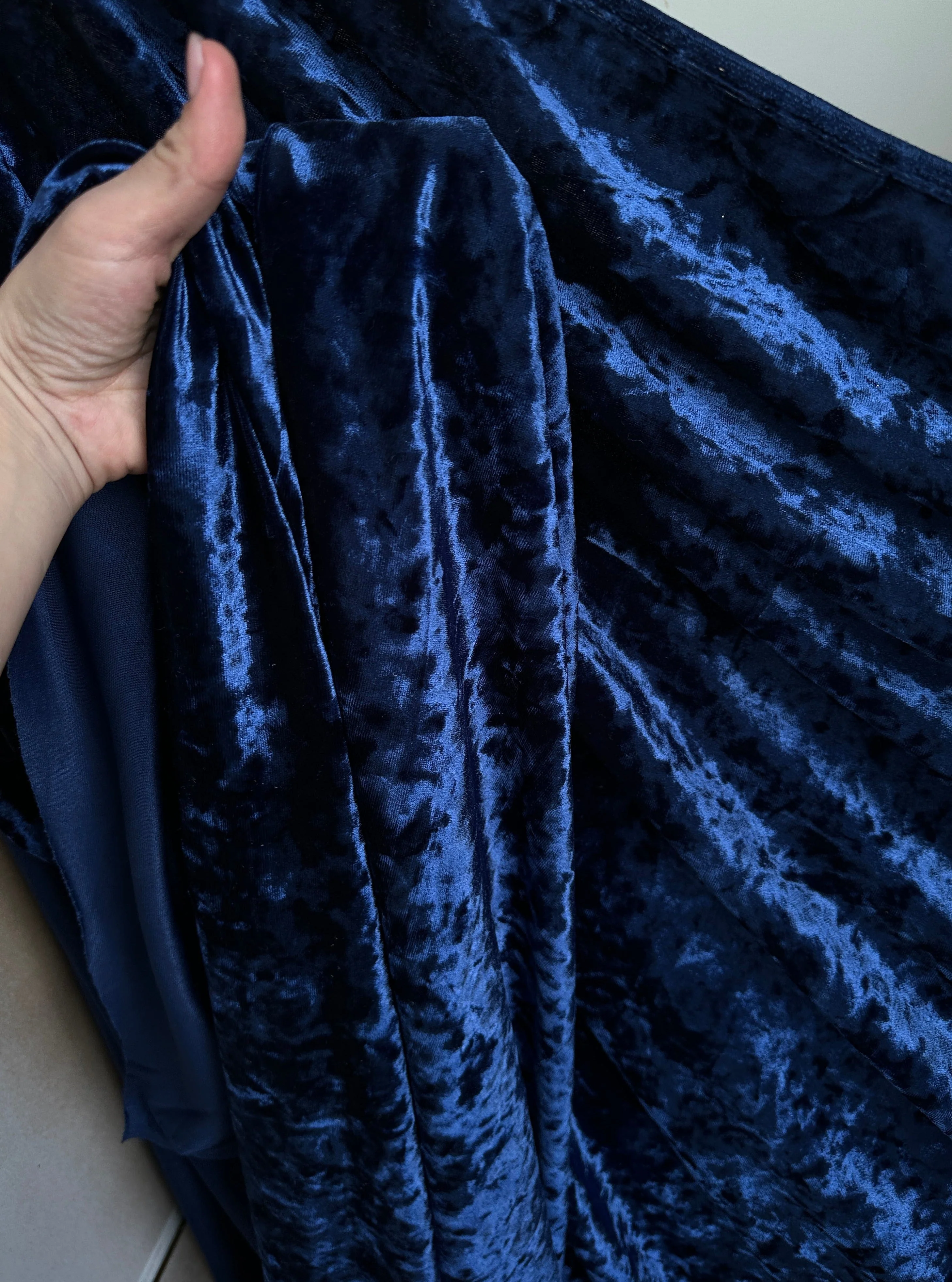 Navy Stretch Crushed Velvet - Image 6