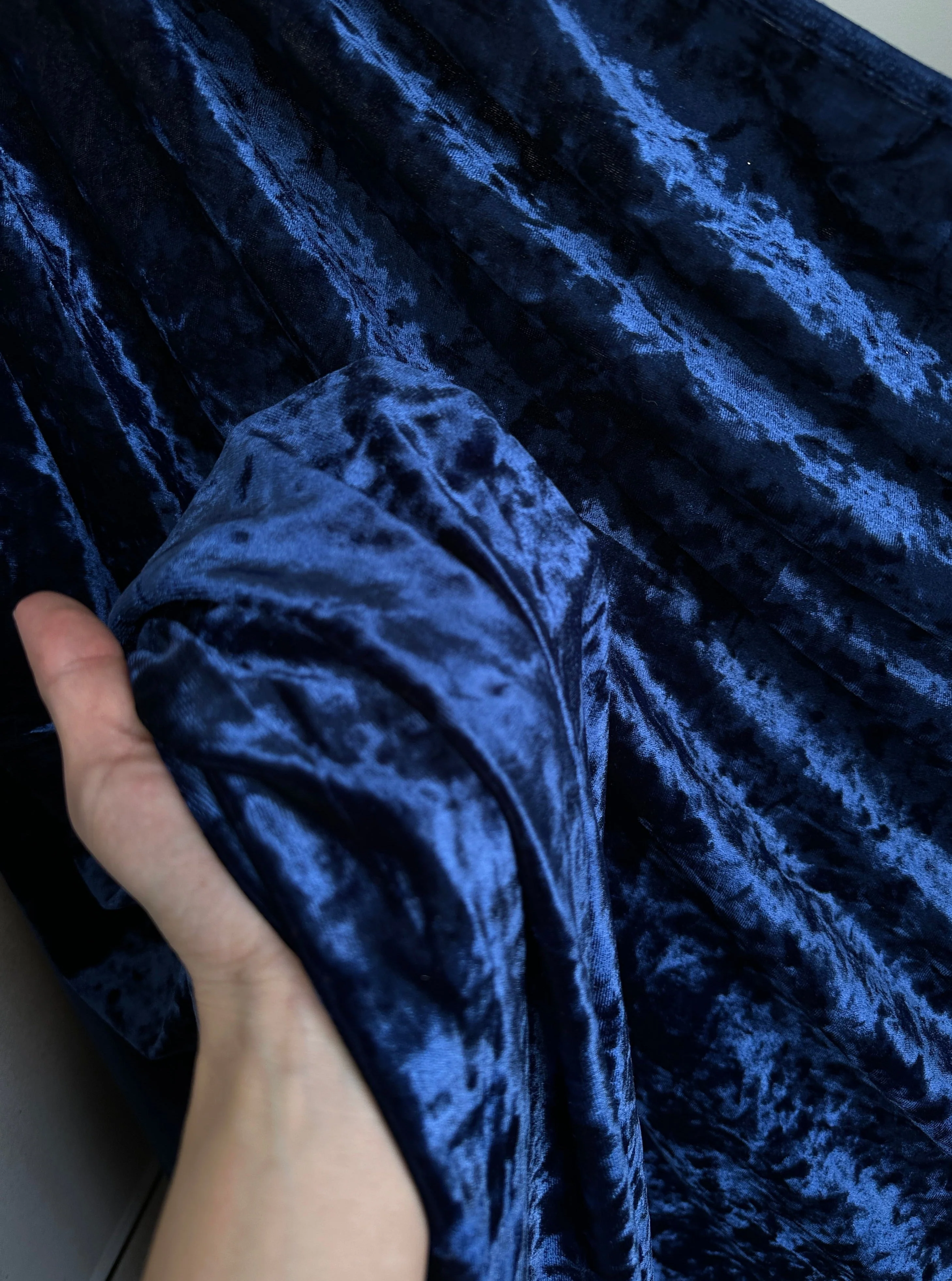 Navy Stretch Crushed Velvet - Image 8