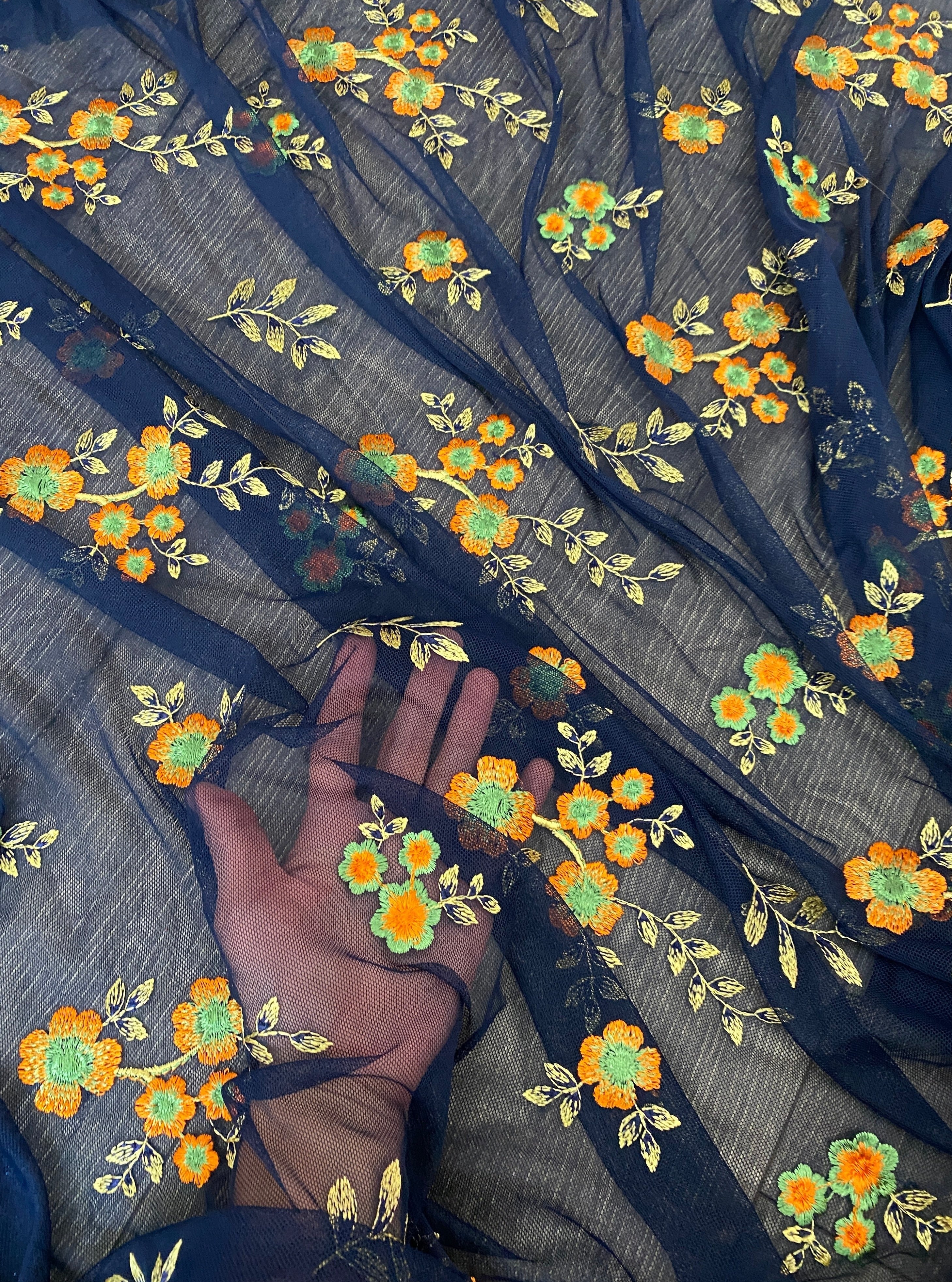 Navy Orange Floral Power Mesh - Image 3