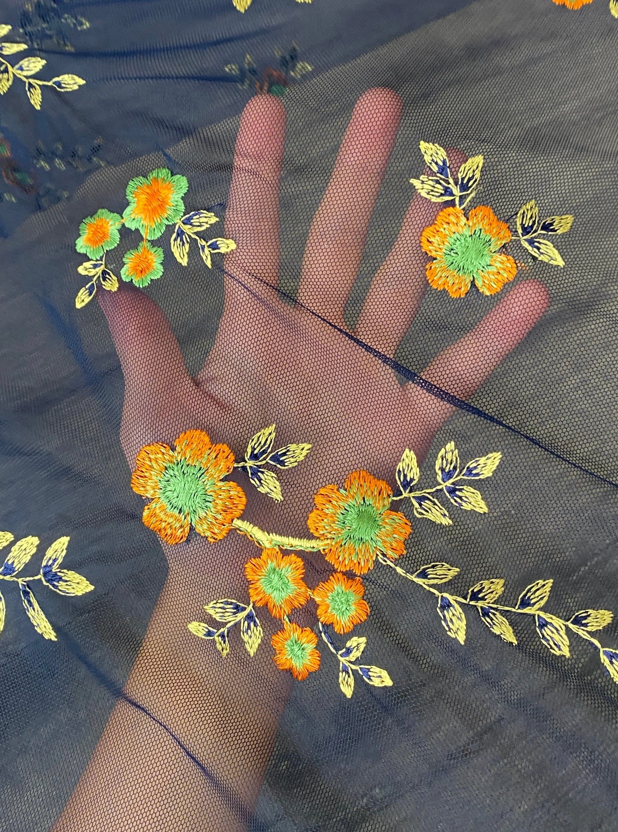 Navy Orange Floral Power Mesh - Image 4