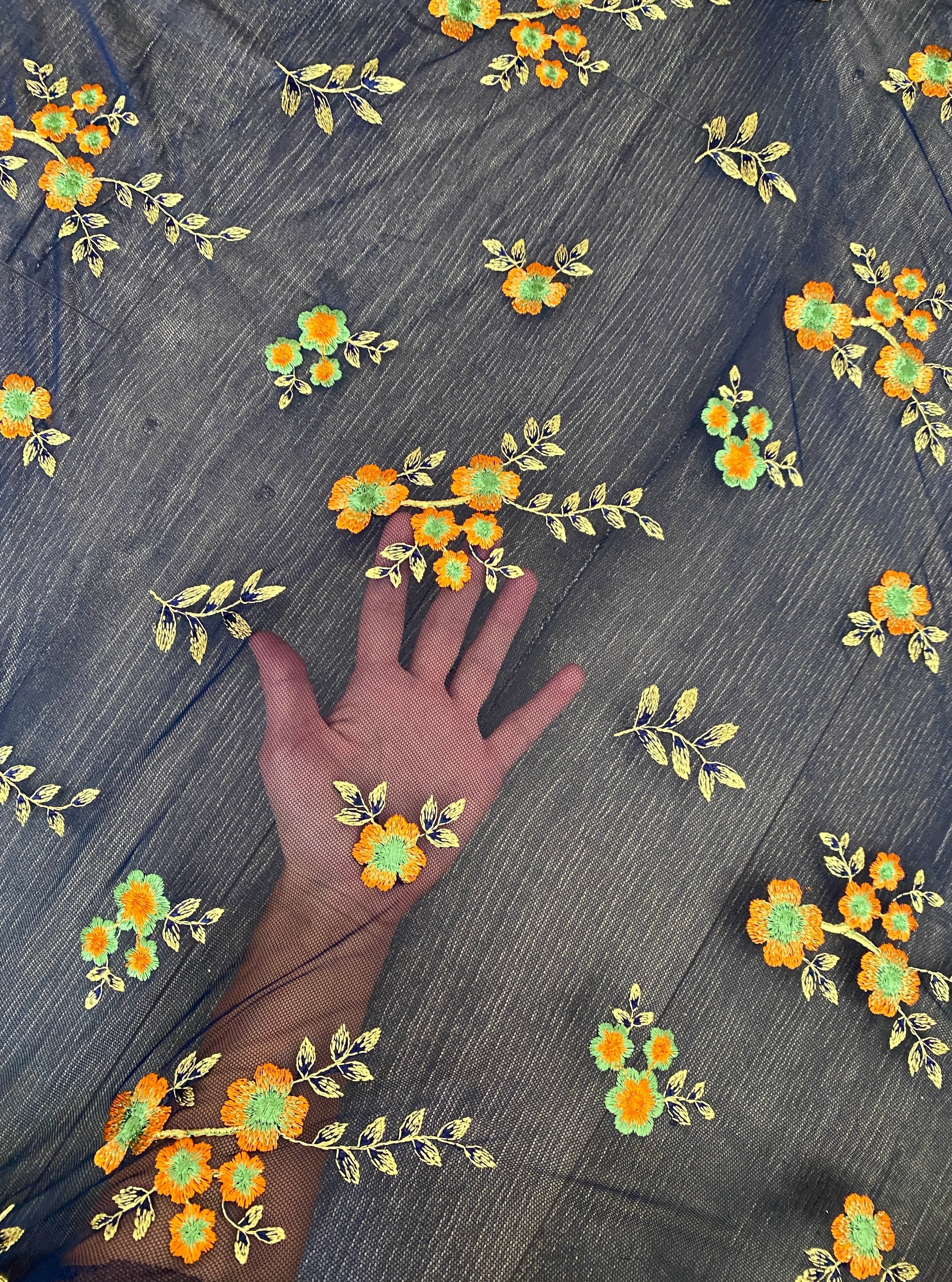 Navy Orange Floral Power Mesh - Image 6