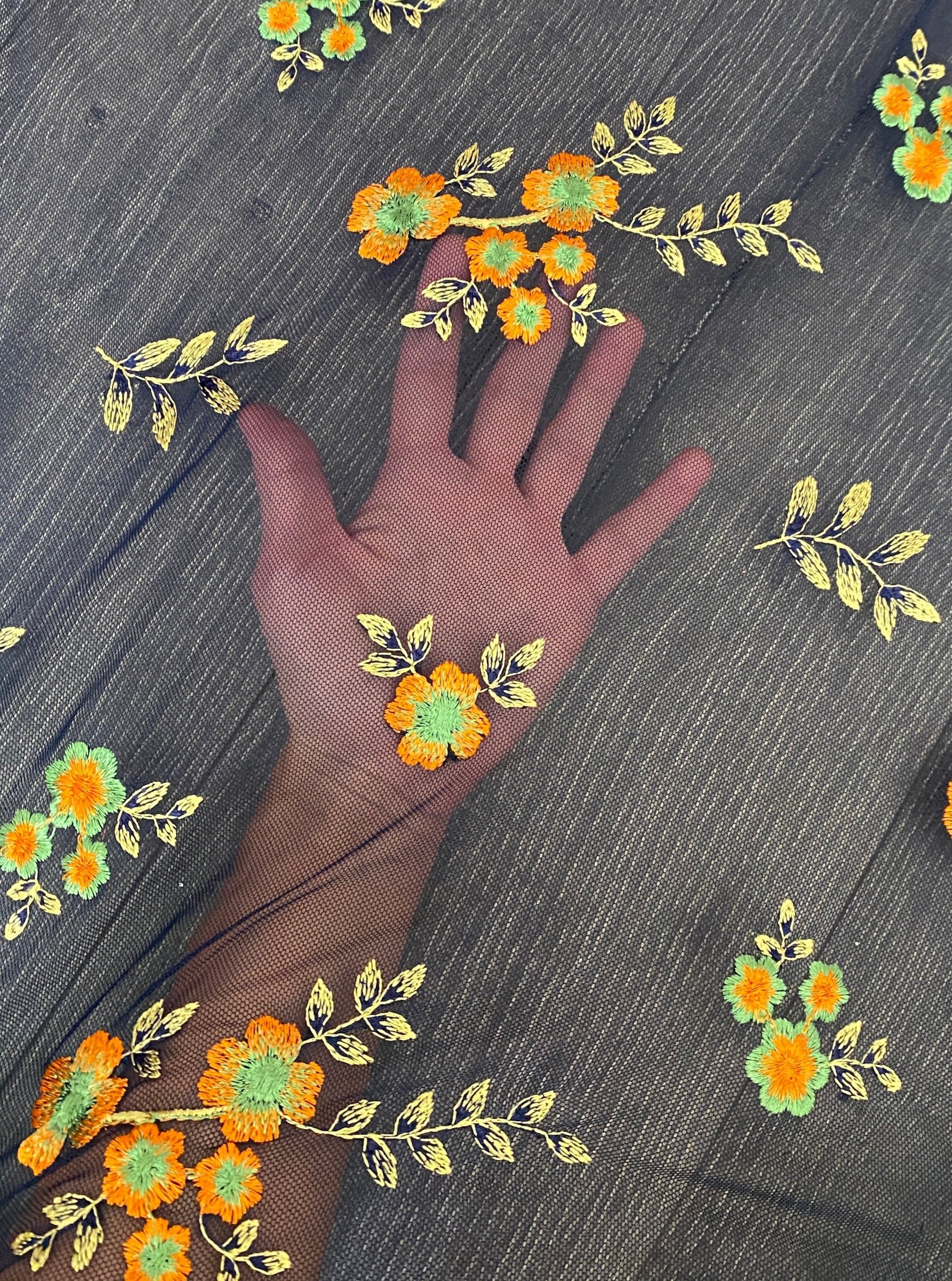 Navy Orange Floral Power Mesh - Image 8