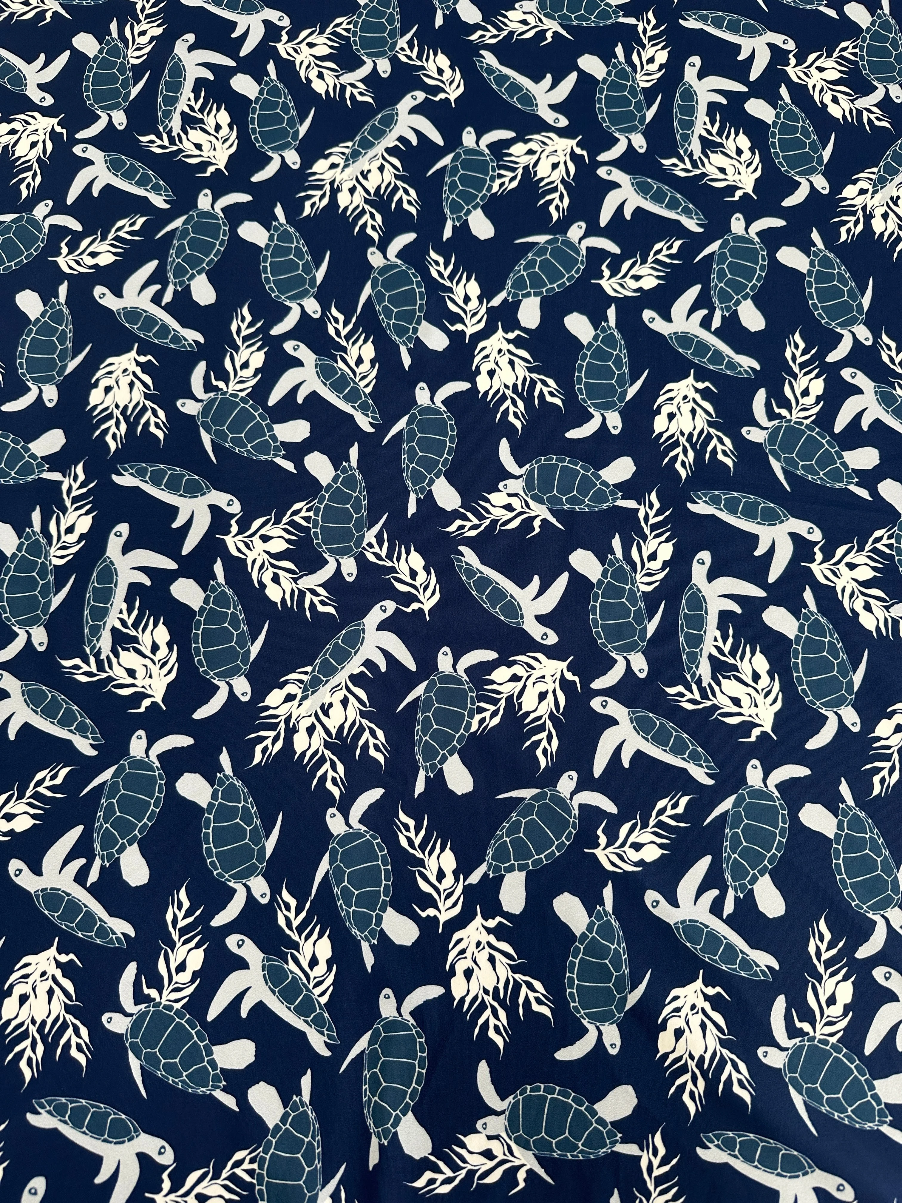 Navy Turtle Print Nylon Spandex - Image 3