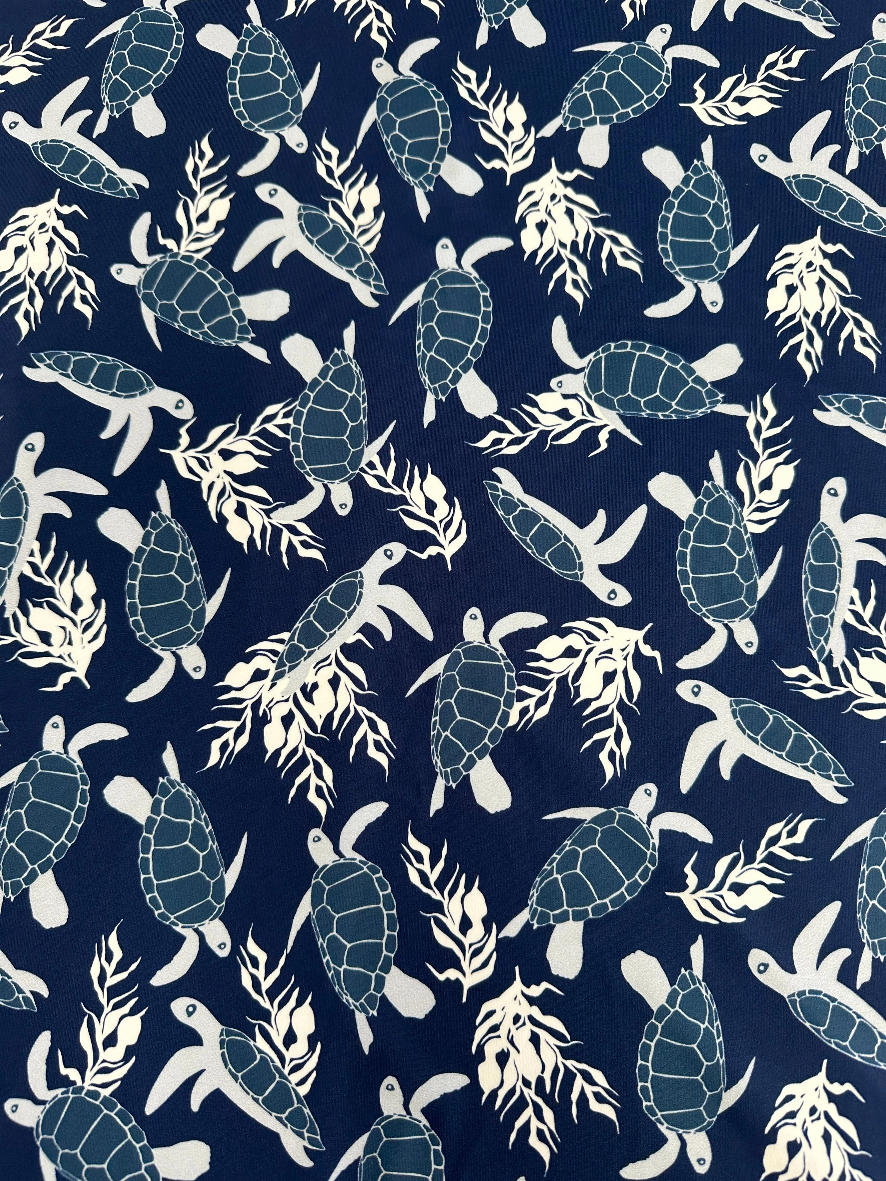 Navy Turtle Print Nylon Spandex - Image 4