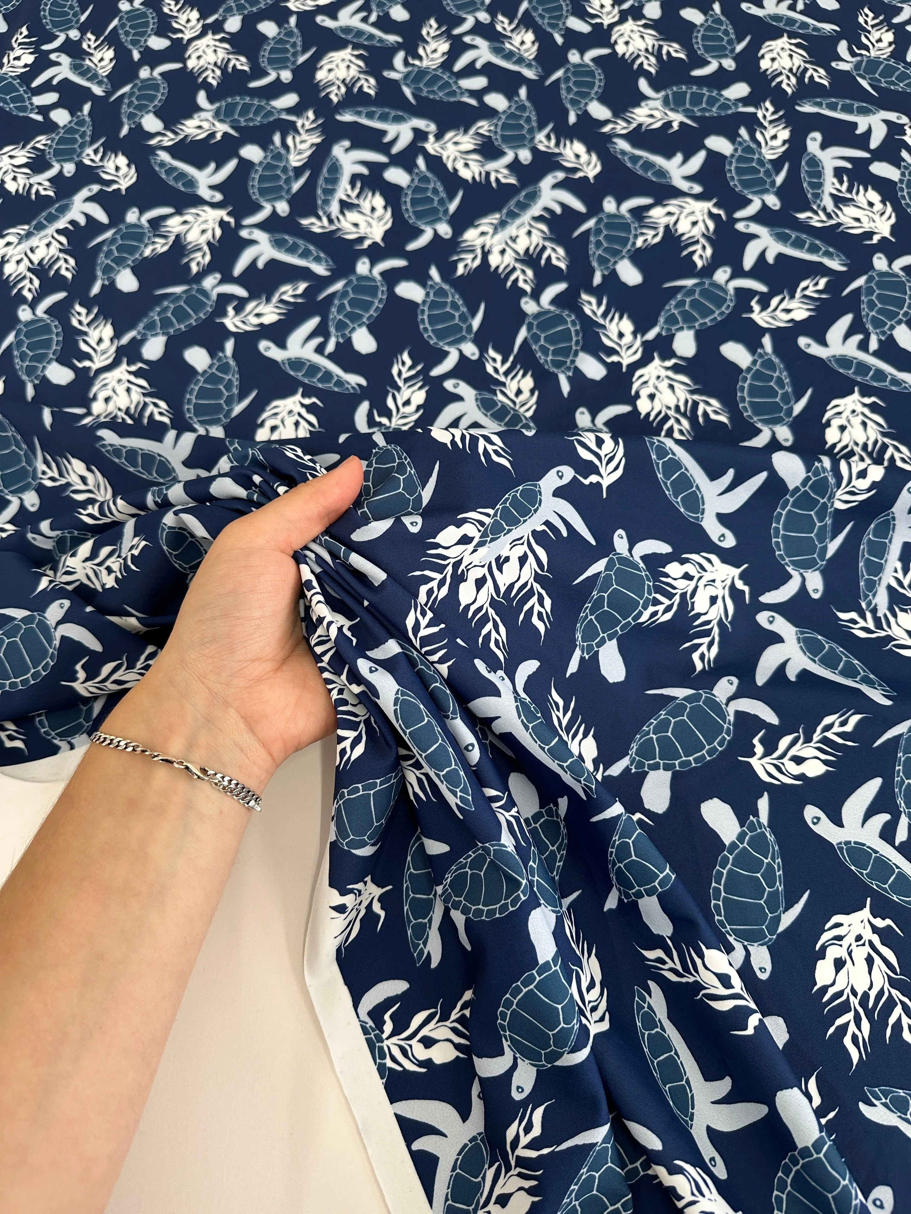 Navy Turtle Print Nylon Spandex - Image 5