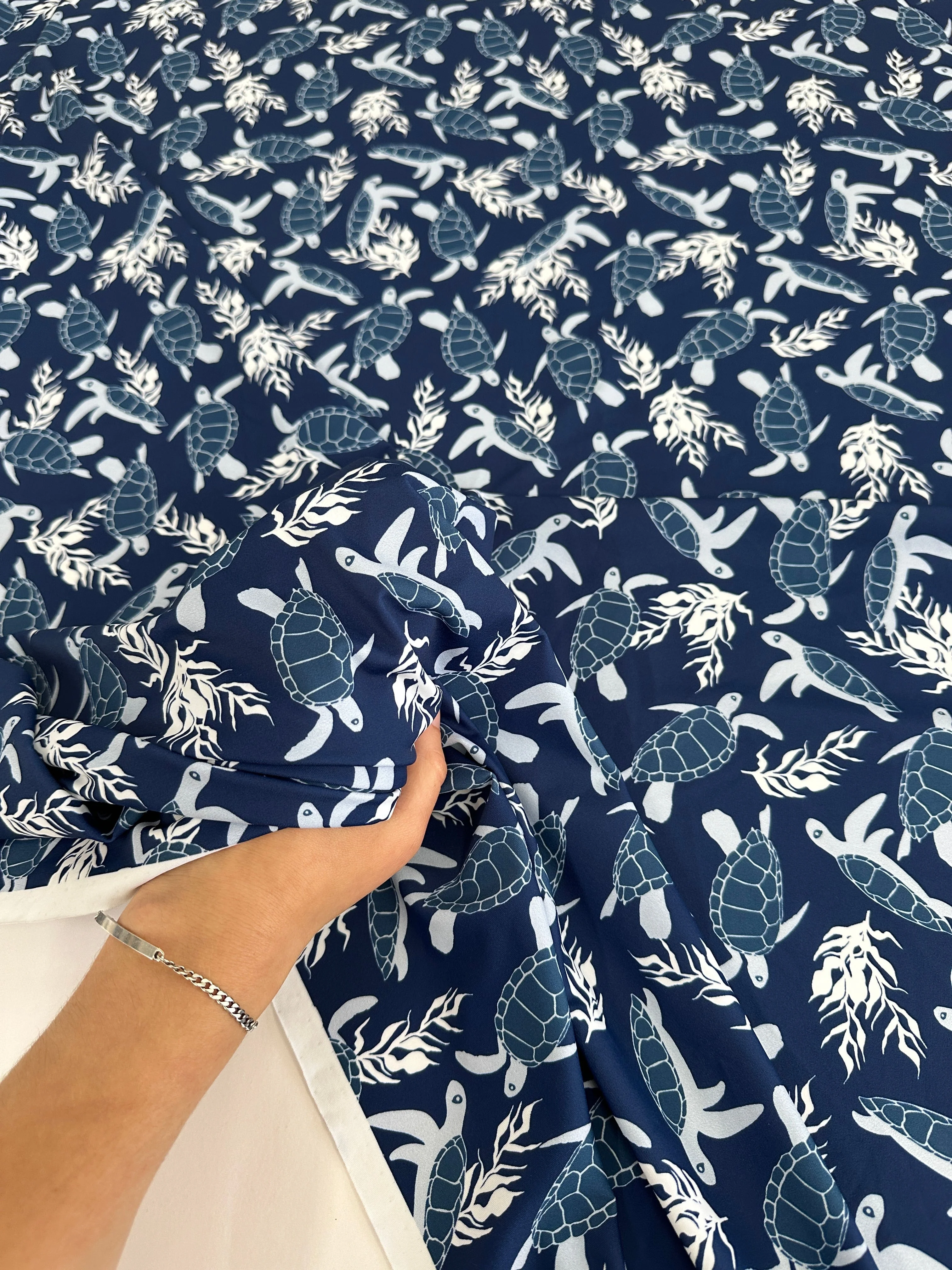 Navy Turtle Print Nylon Spandex - Image 6