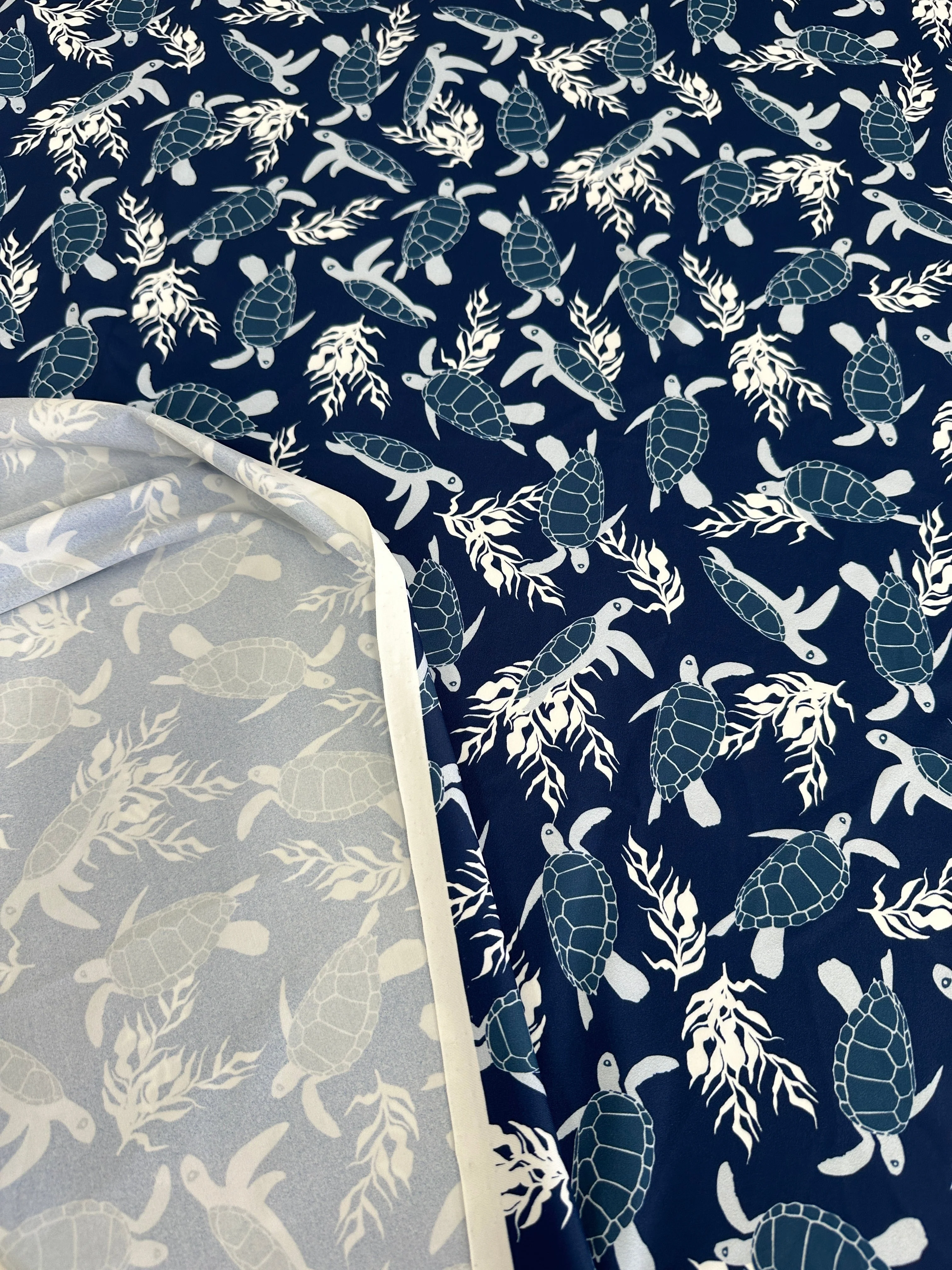 Navy Turtle Print Nylon Spandex - Image 7