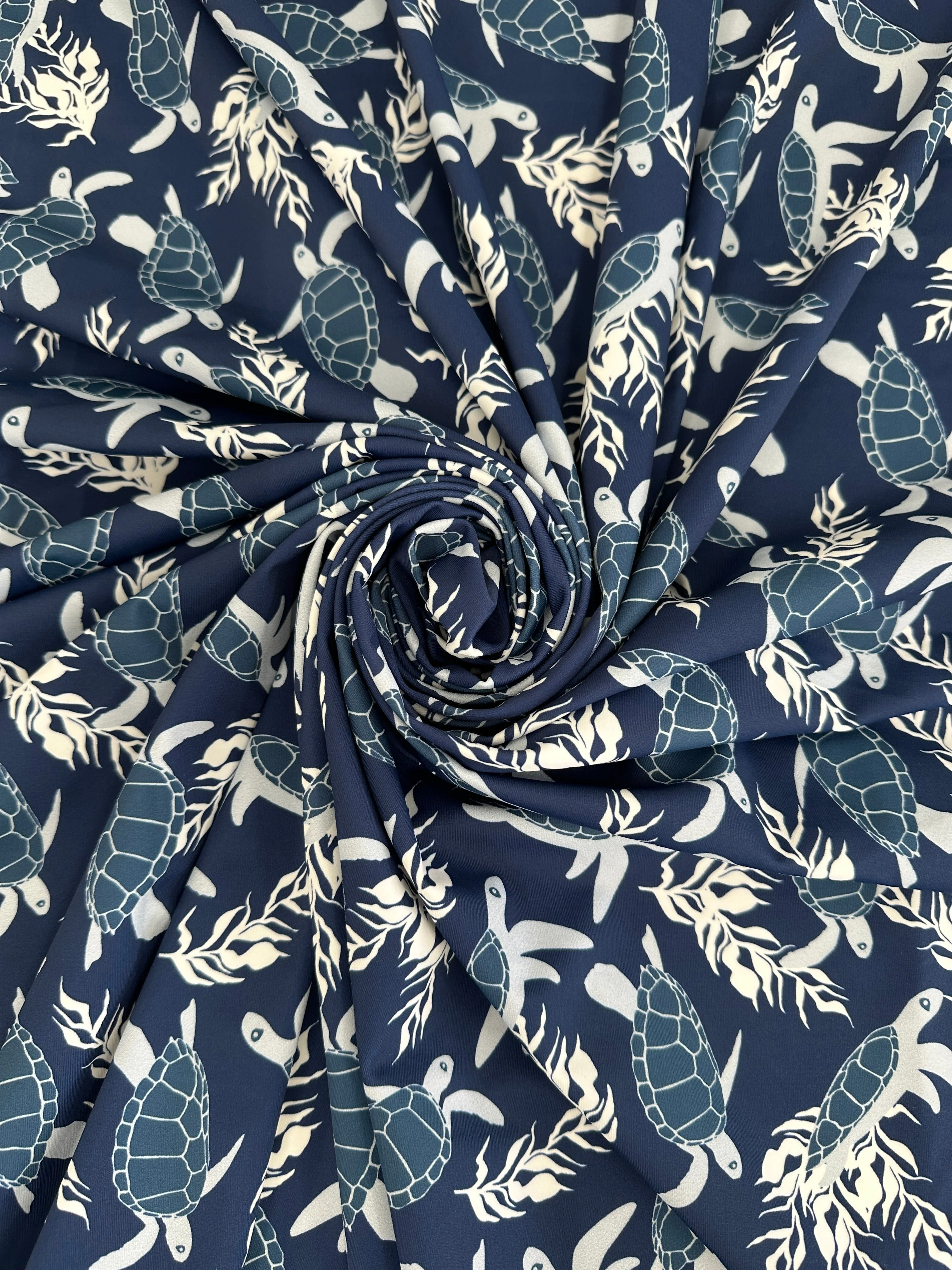 Navy Turtle Print Nylon Spandex - Image 8